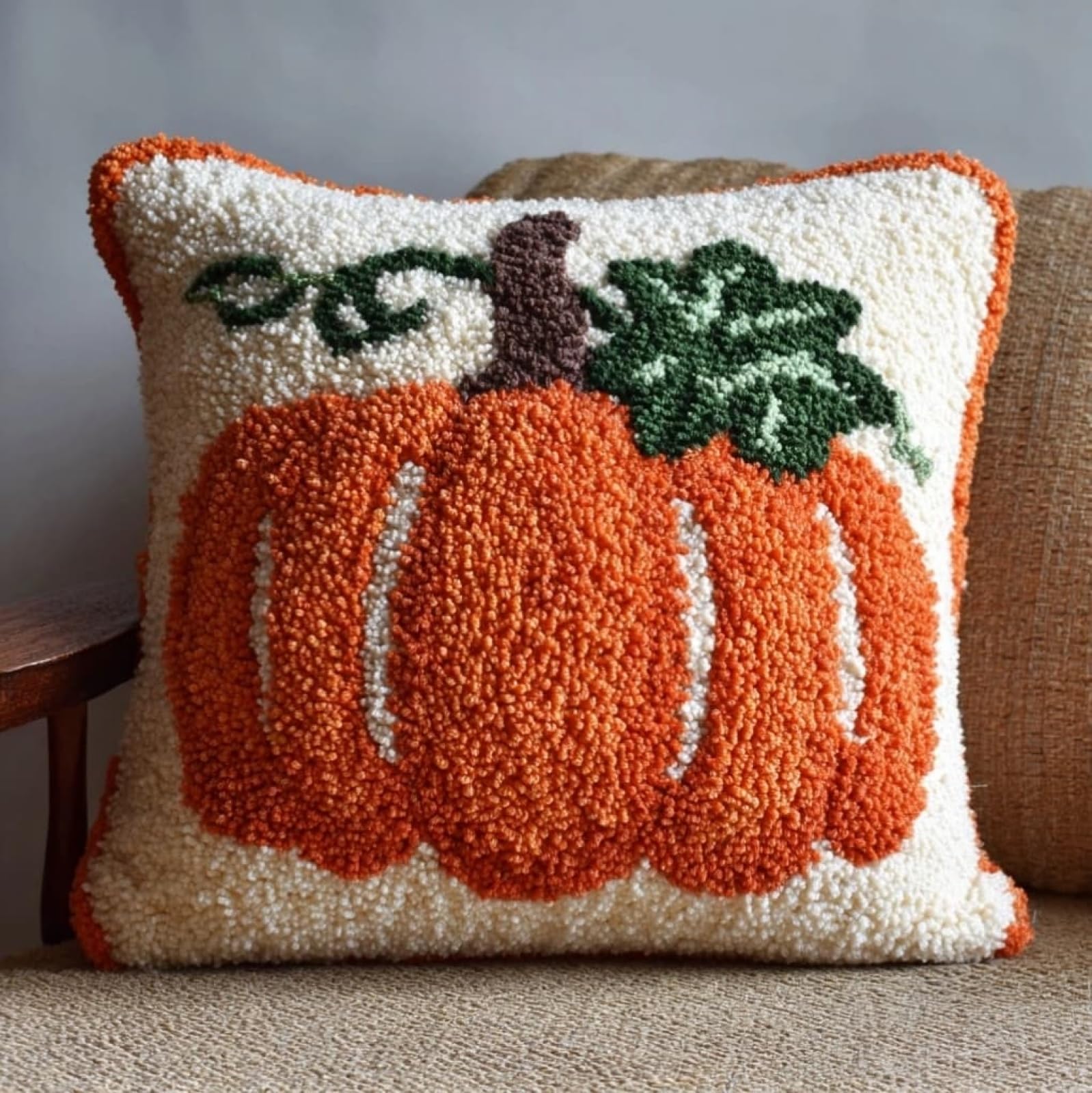 AxiangziK Pre-Printed Latch Hook Pillow Kit,Pumpkin 17x17 inch Latch Hook Cushion Kits for Adults Beginners,DIY Embroidery Cushion for Home Sofa Decor & Gift Idea