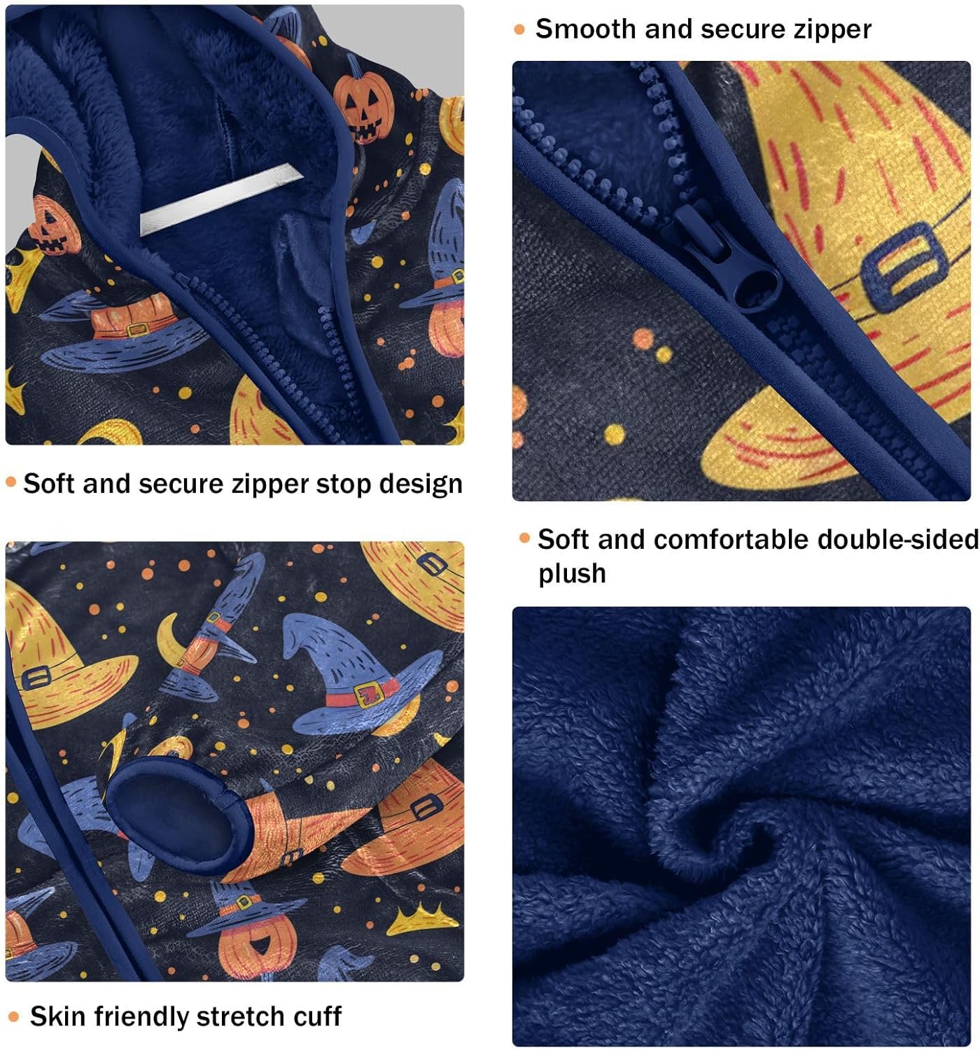 Plush Witchy Hat Hallowen Toddler Winter Jackets Outerwear Jackets Navy Blue Cute Baby Boys Clothes 3T