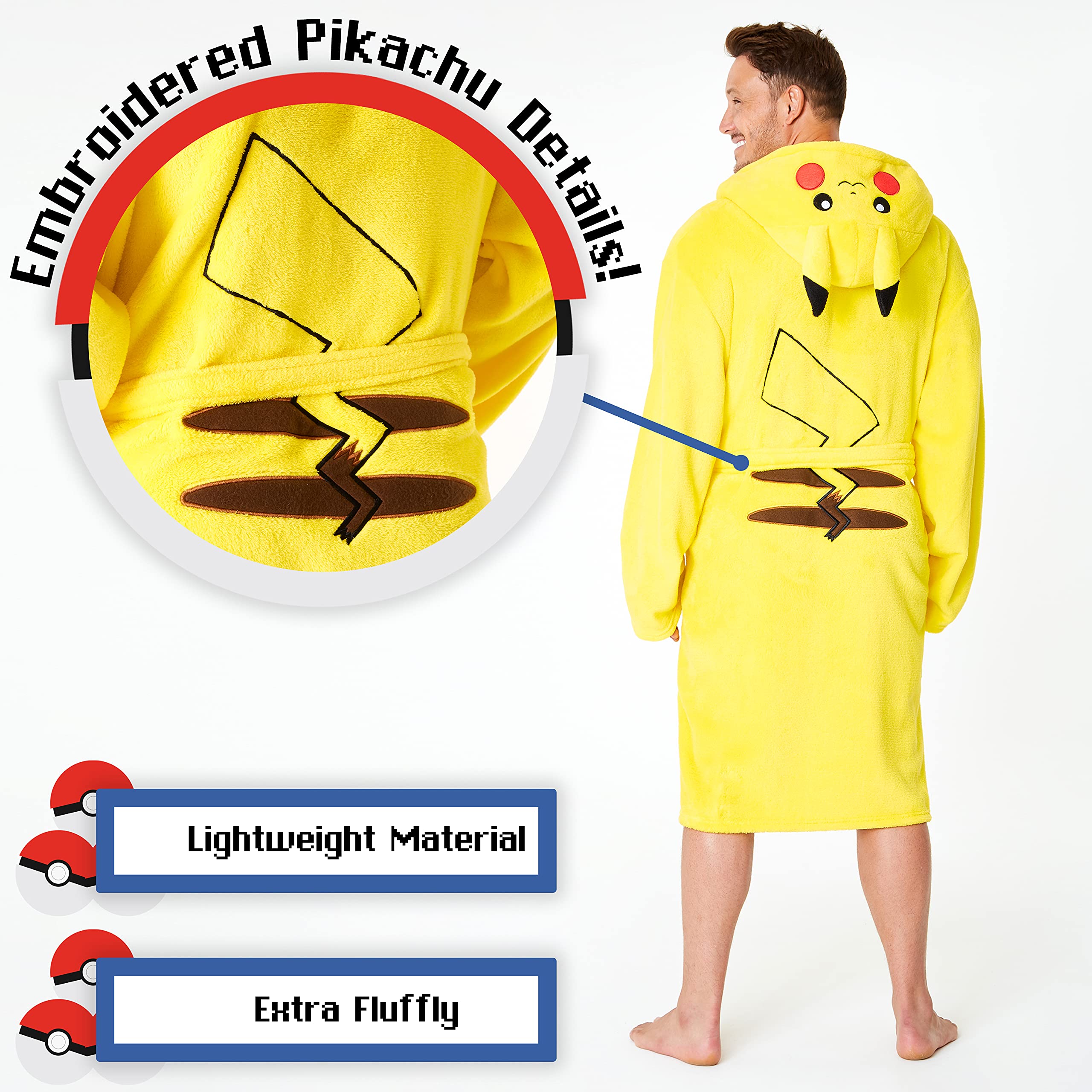 Pokemon Bata de Casa de Hombre de Pikachu, Albornoz Hombre Forro Polar S - 3XL, Regalos para Hombre
