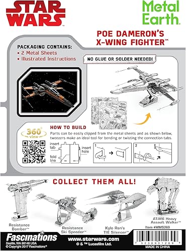 Miniatura 2 de Metal Earth Star Wars Poe Dameron's X-Wing Fighter 3D Kit de modelo de metal con pinzas Fascinaciones