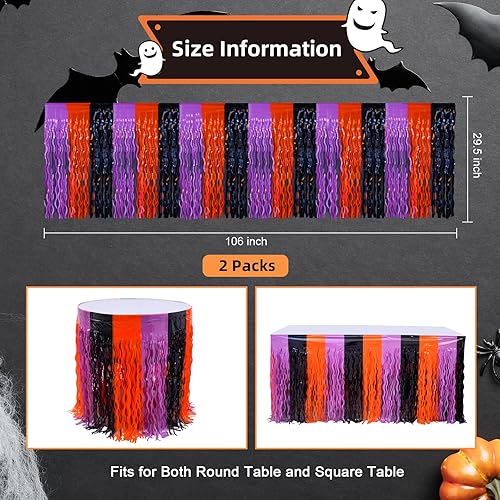 Miniatura 10 de LOLStar Decoraciones de fiesta de Halloween, paquete de 4 faldas de mesa onduladas de oropel metálico con flecos de papel de aluminio para mesa