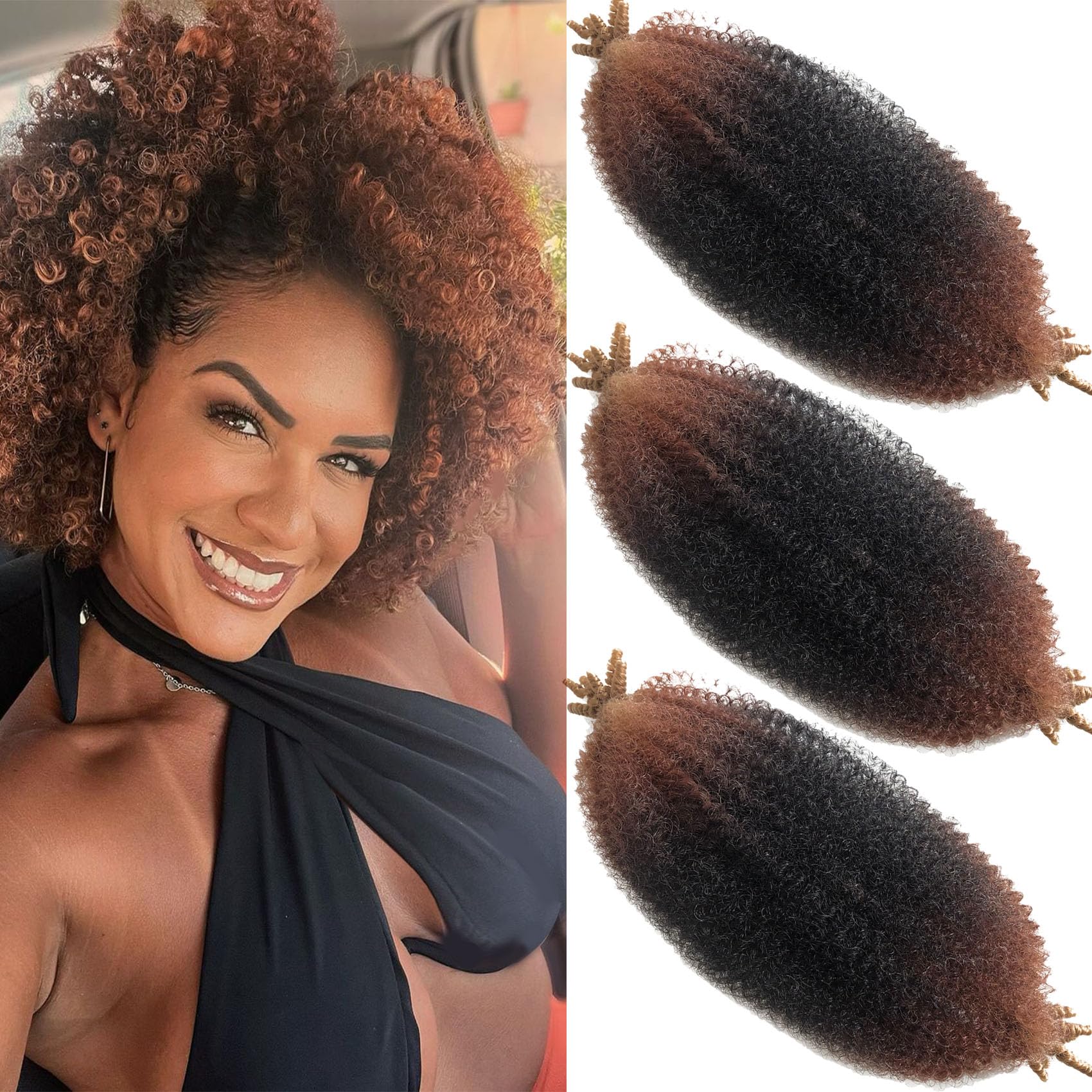 Ombre Marley Twist Braiding Hair 18Inch 3Packs Pre-Separated Spring Twist Hair Kinky Braiding Hair Three Tones Curly Braiding Hair Extension for Black