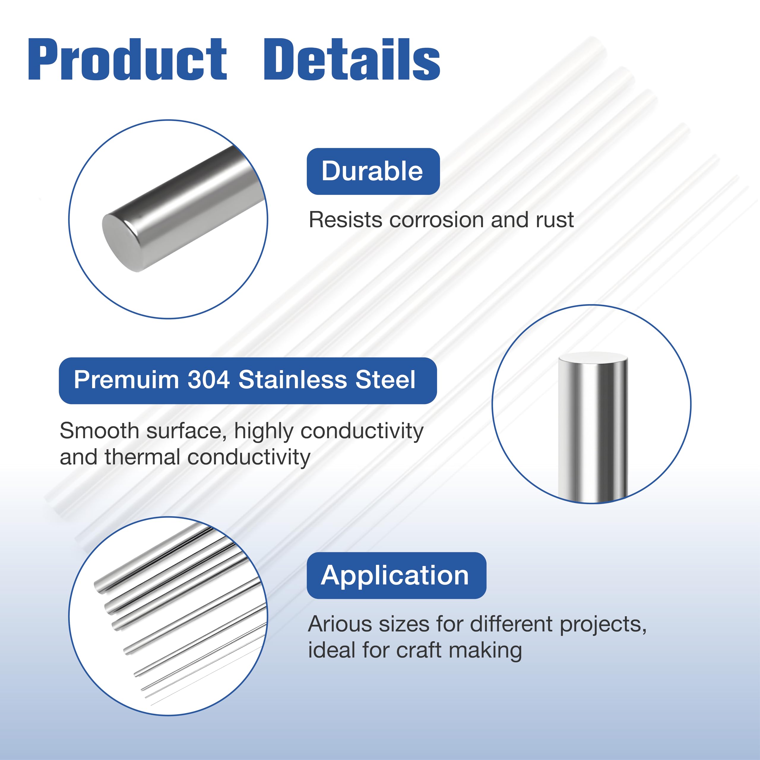 Aste rotonde in acciaio inox 1,0 mm x 300 mm per modellismo