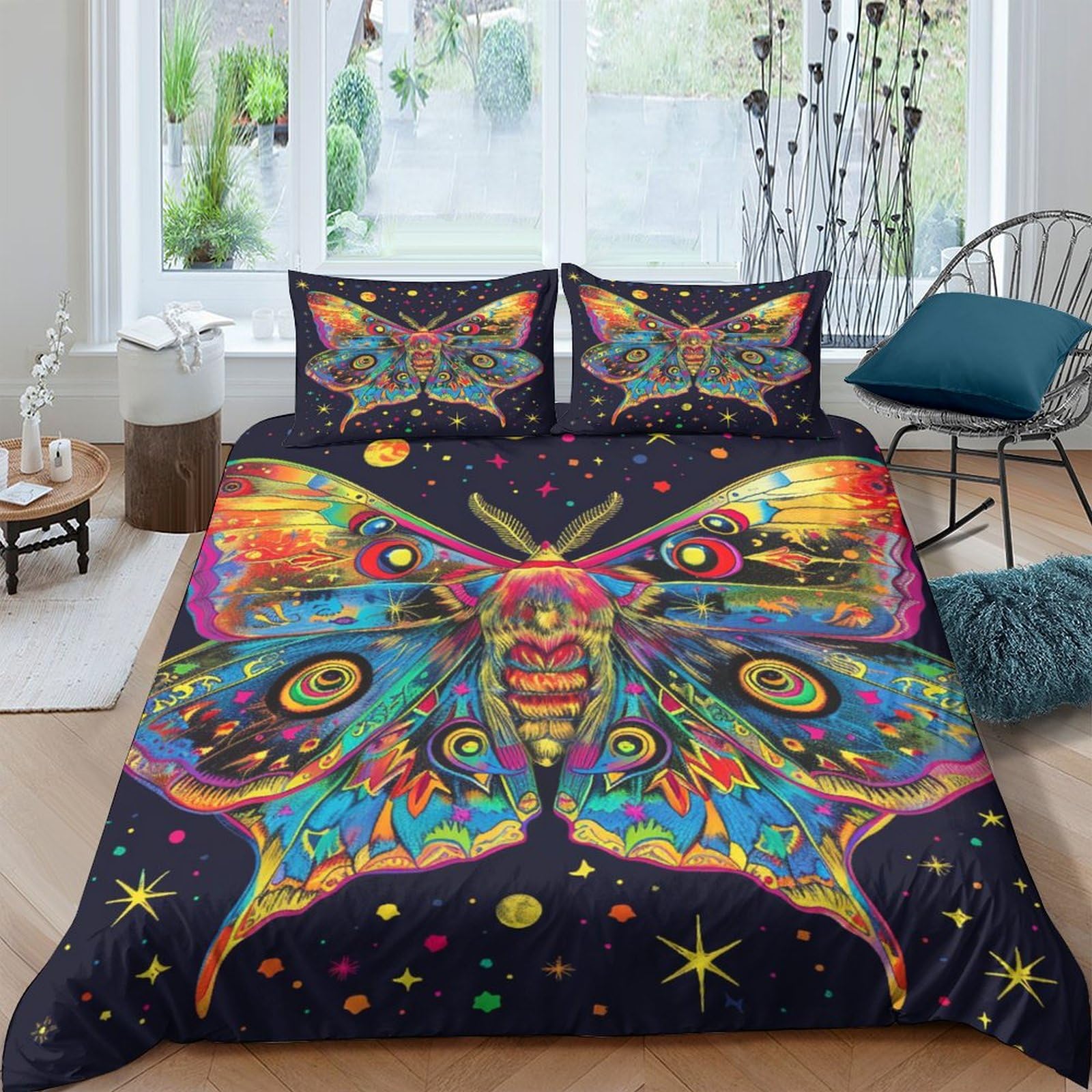 Housse de couette double papillon de nuit linge de lit 3 pièces