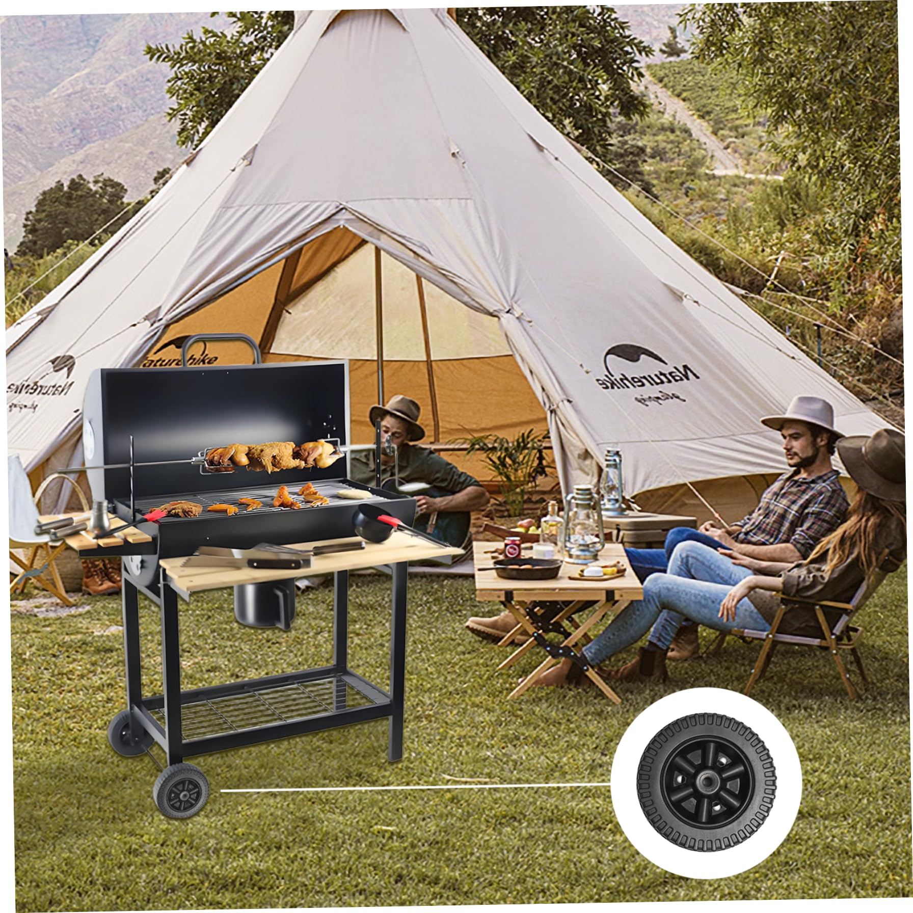 2 ruote per griglia di ricambio da 6 pollici resistenti al calore e all'usura, ruote per griglia per barbecue resistenti, facili da usare per forniture per grigliate all'aperto