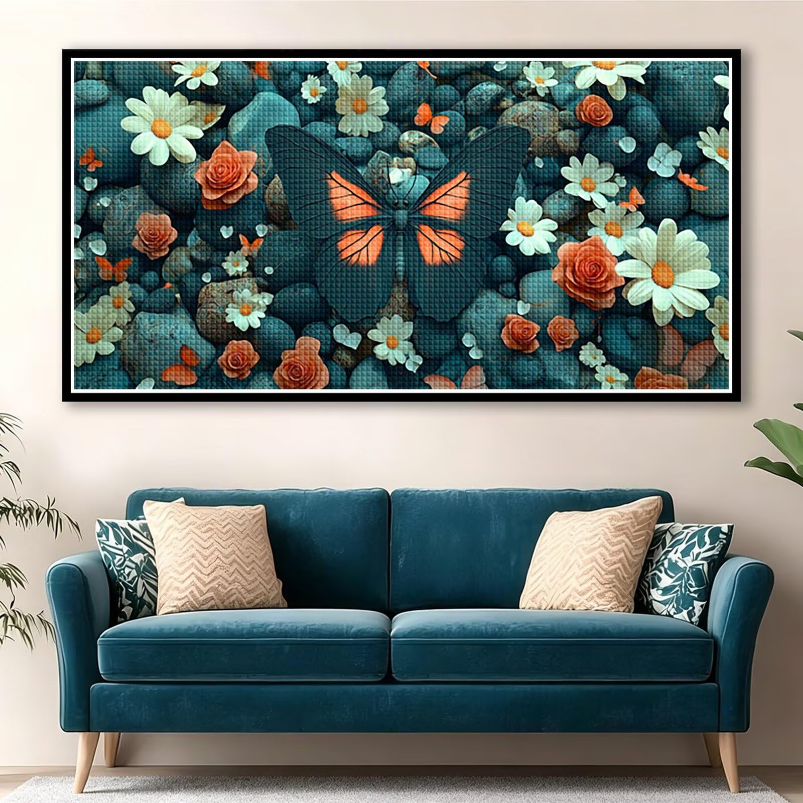 Diamond Painting Grande 200x100cm Flor Diamond Painting Adultos, DIY Mariposa Pintura de Diamante Manualidades Adultos, 5D Cuadrado Rhinestone Bordado Punto de Cruz Art para Home Decoration 0J-899