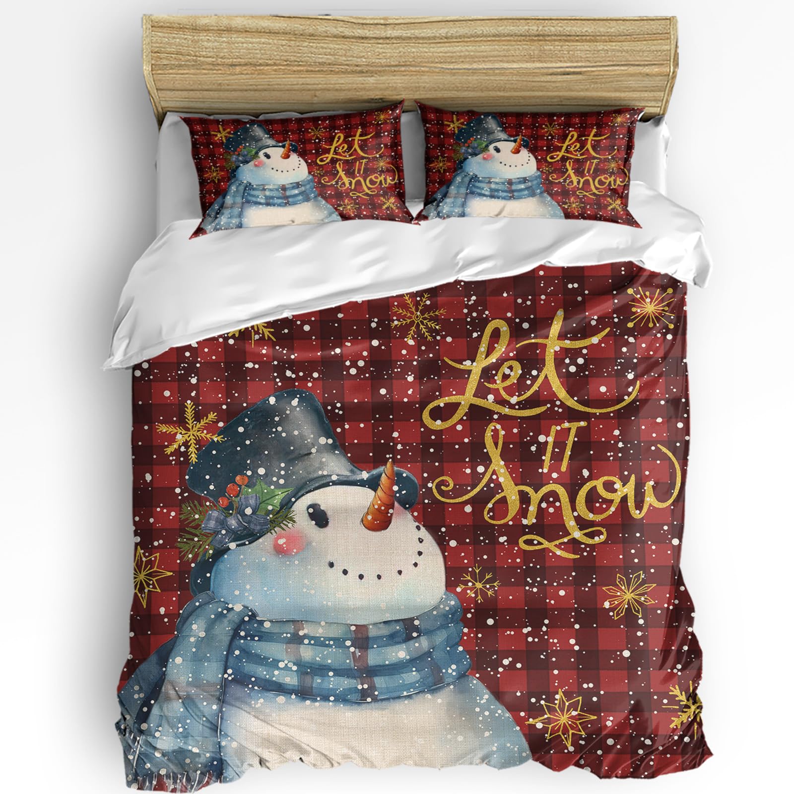 Snowman Bed Duvet Cover Full Size Washed Patterned Textured Duvet Cover Sets with Zipper Tiers Microfiber Soft Comforter