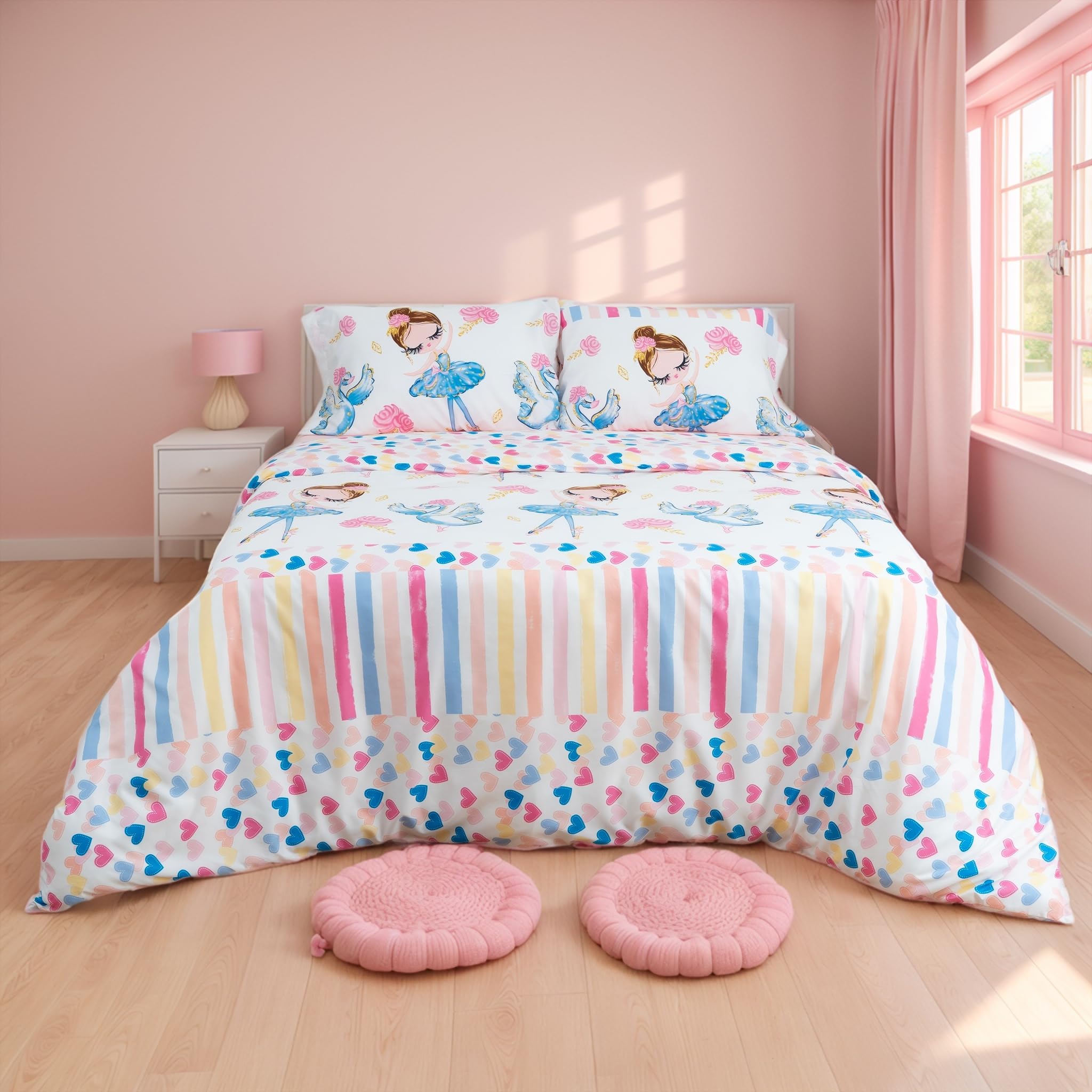 H HANSEL HOME Juego de Funda Nordica Microfibra de 3 Piezas para Cama 90 Ultra Suave Transpirable, Incluye 1 Funda Edredón 150x220cm, 1 Bajera 90x200+28cm, 1 Funda Almojada 50x110cm - Bailarina