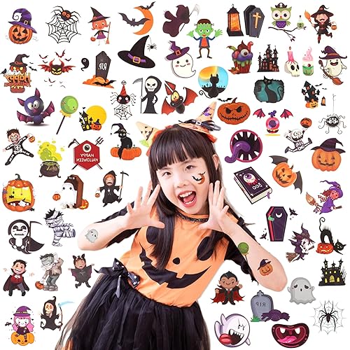 Miniatura 2 de 180 tatuajes temporales de Halloween para niños, calcomanías impermeables, regalo temático