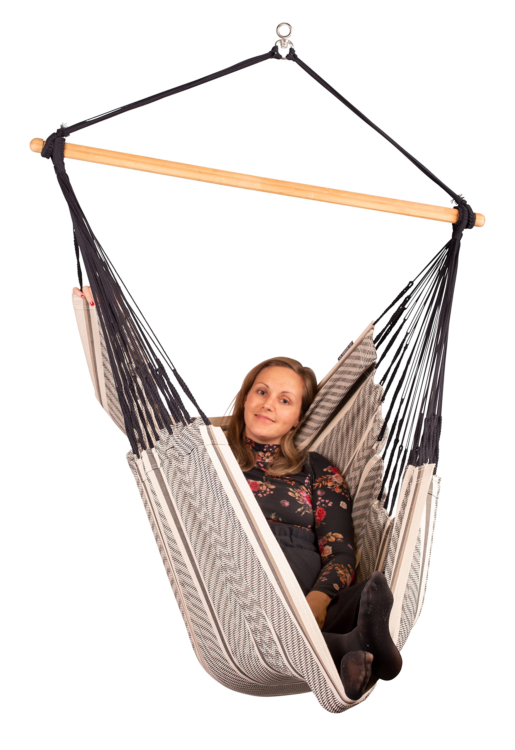 La Siesta®- Habana Hängesessel Comfort Size für Entspannung & Stil: 360° Drehgelenk, hochwertiges Bambusholz - GOTS-zertifizierte Baumwolle. (Zebra)