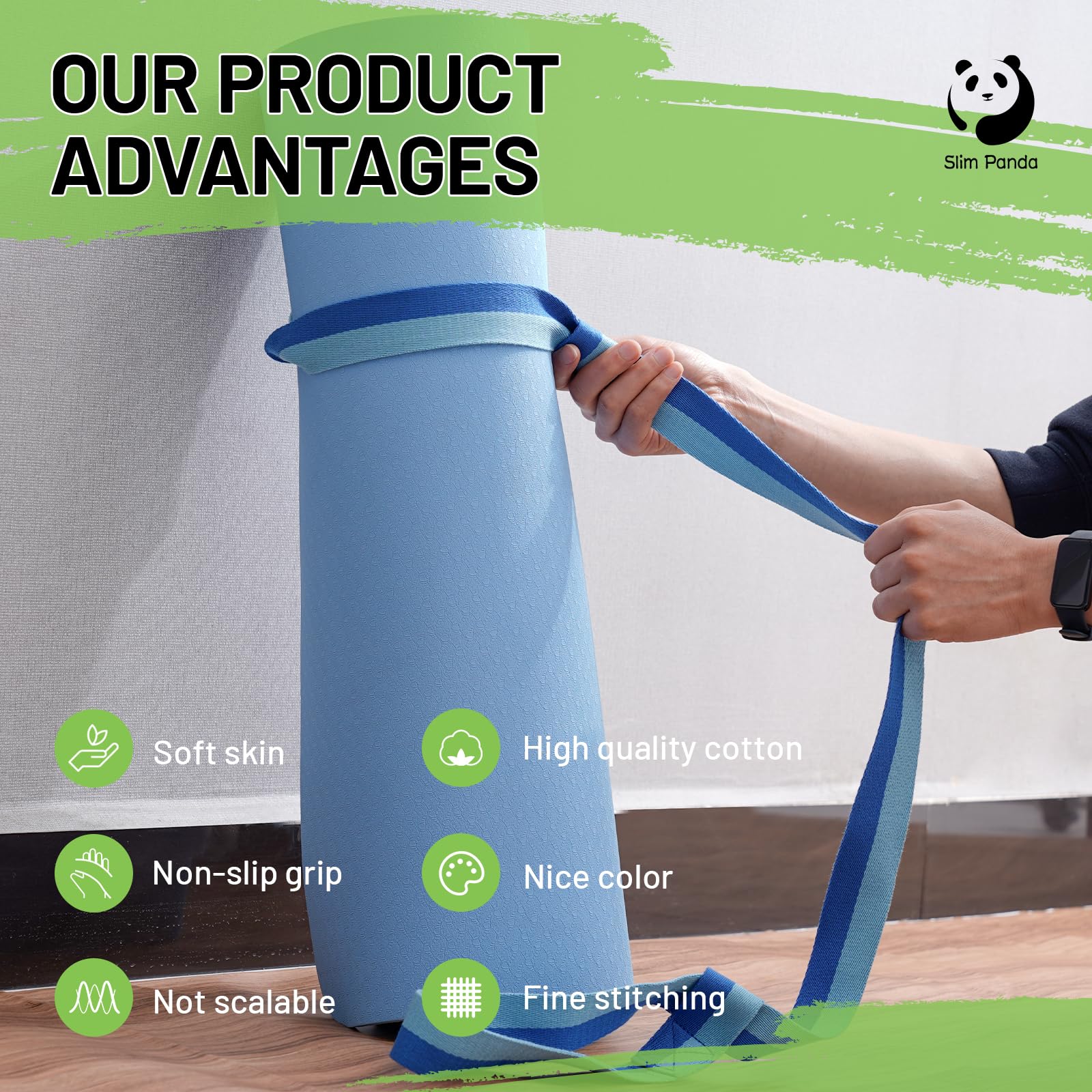 Slim Panda Cinghia Tappetino Yoga in 100% Cotone, Cinghia Stretching Gambe, Porta tappetino yoga regolabile(Tappetino Yoga Non Incluso)