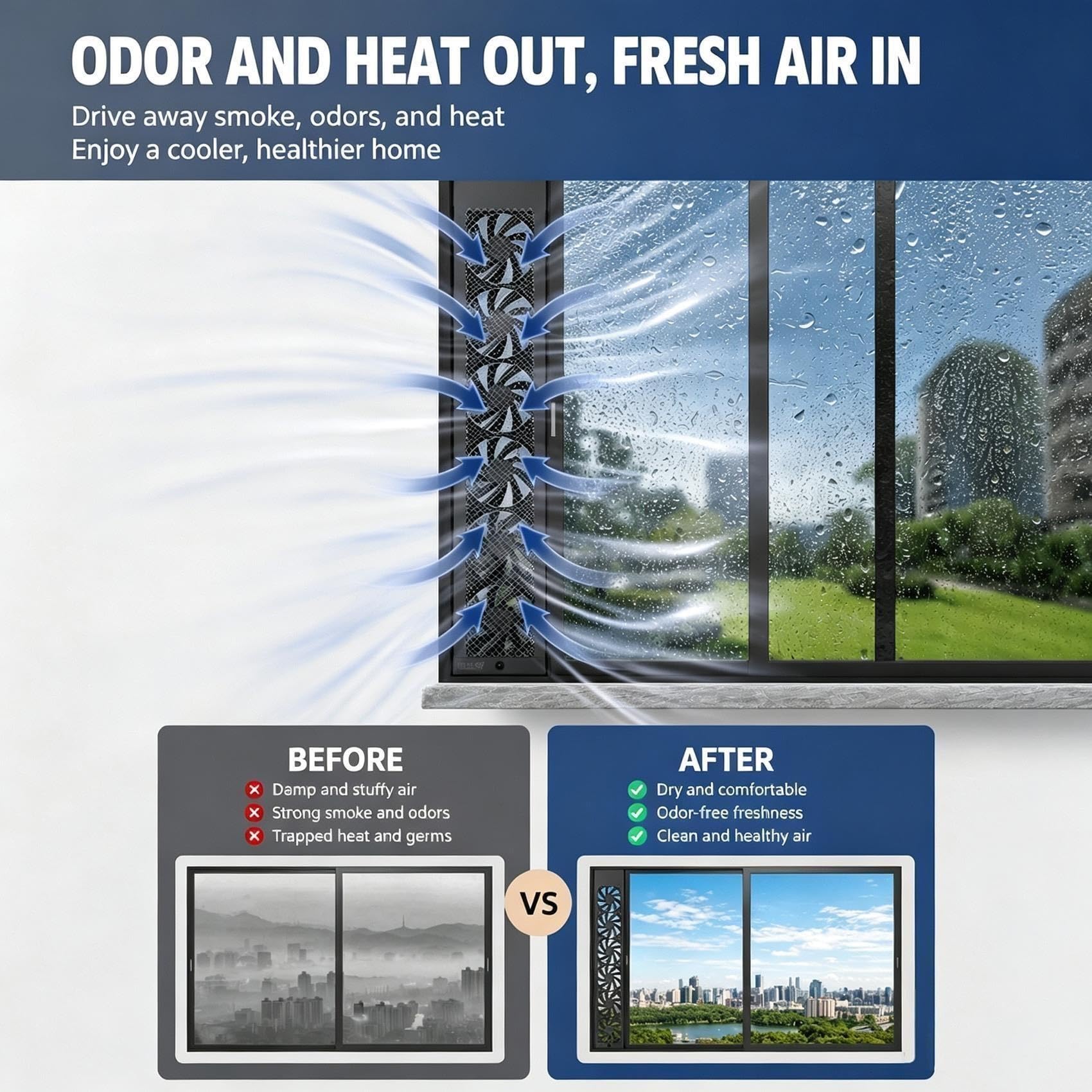 Genérico Extractor de Aire Telescópico para Ventana, Ventilación Regulable