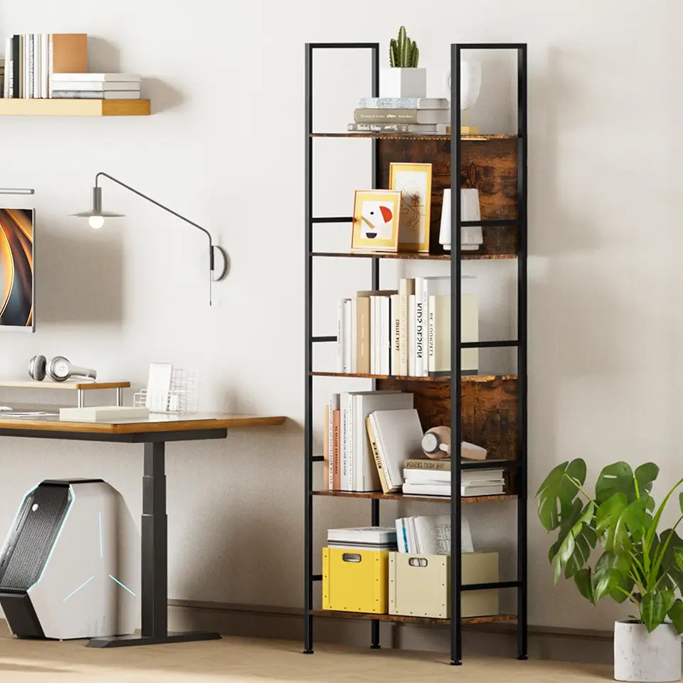 Dunatou Prateleira de livros de LED de 5 andares, prateleiras de 1,8 m de altura com luzes RGB, 64 polegadas de largura, prateleira de madeira iluminada de 177 cm de altura, estante de madeira com