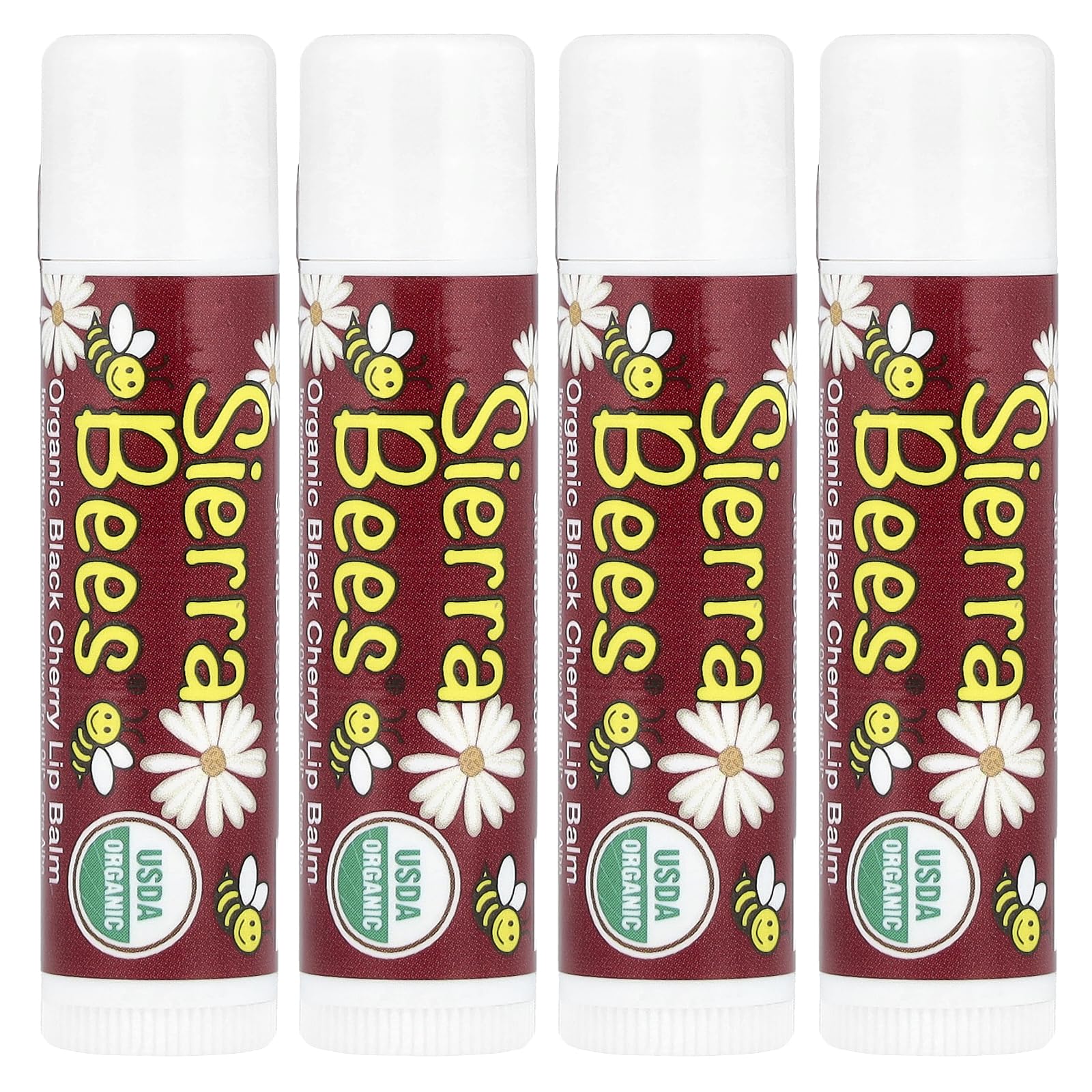 Organic Lip Balms, Black Cherry, 4 Pack.15 oz (4.25 g) Each