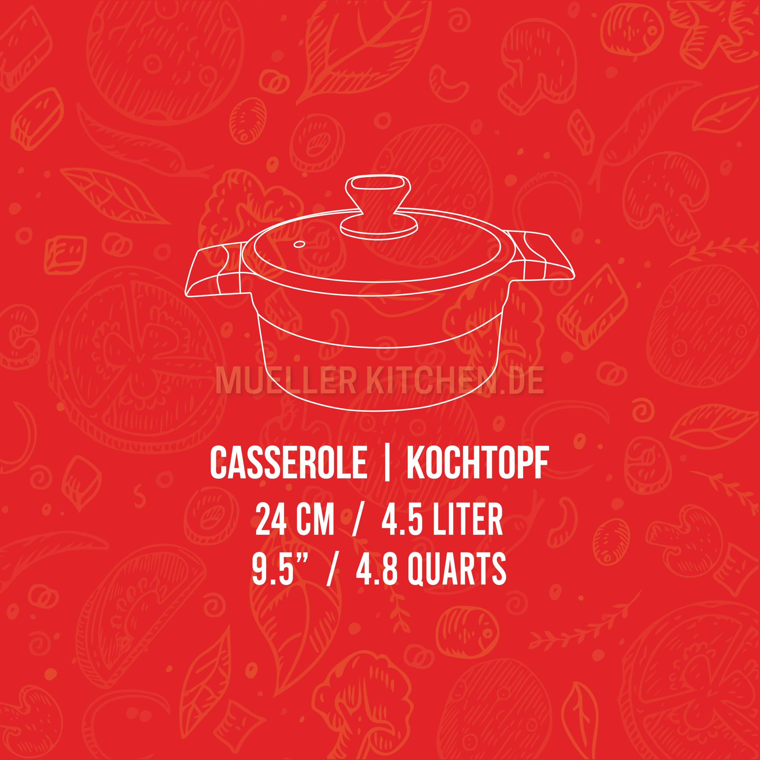 Müller Kitchen Kochtopf (Aluminiumdruckguss, Antihaftbeschichtung, Induktion, deutsche Technologie) (24 cm - 4,5 l)