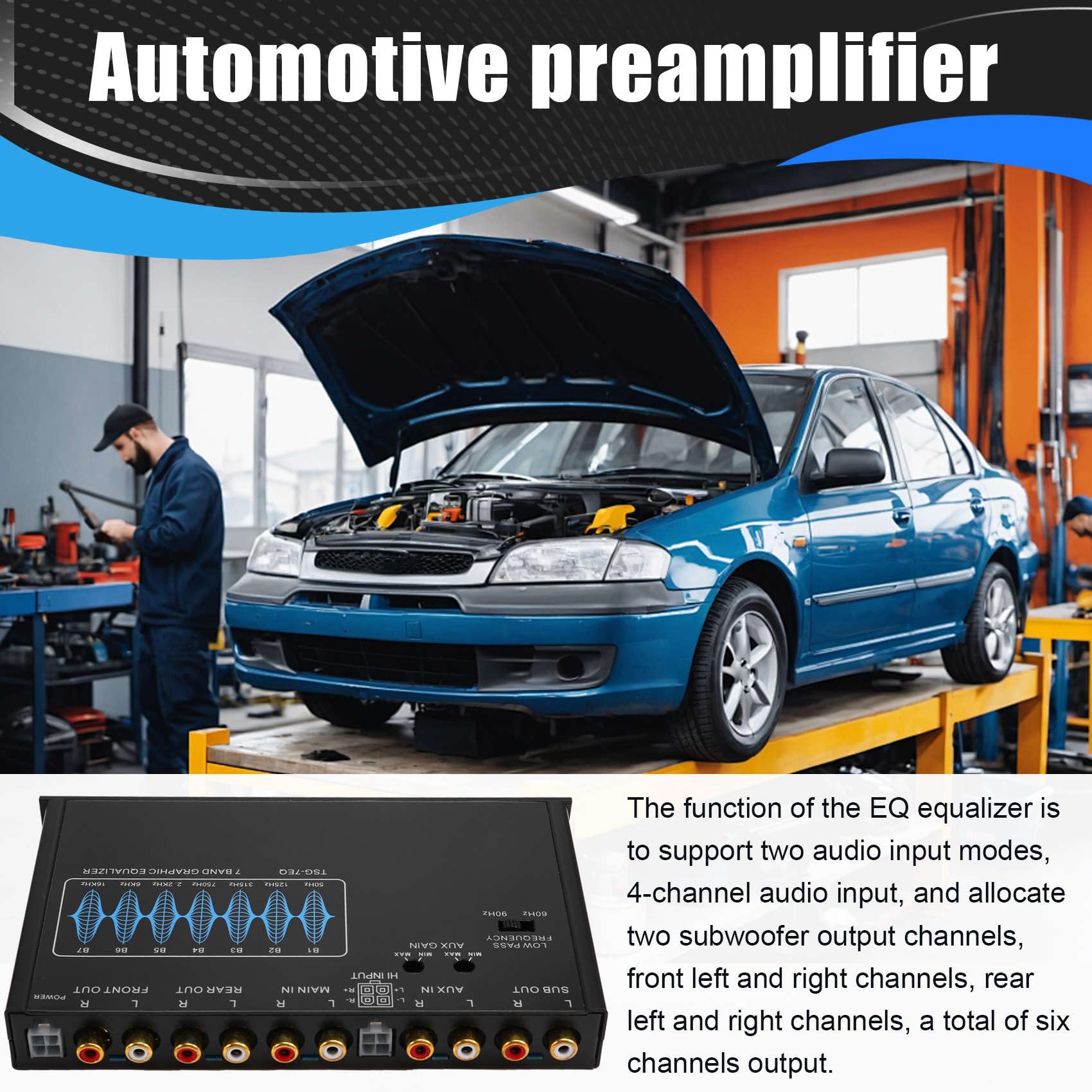 Equalizzatore Audio per Auto a 7 Bande, Regolazione Equalizzatore, Amplificatore di Crossover, Preamplificatore Parametrico Auto, Equalizzatore Audio +-12 DB