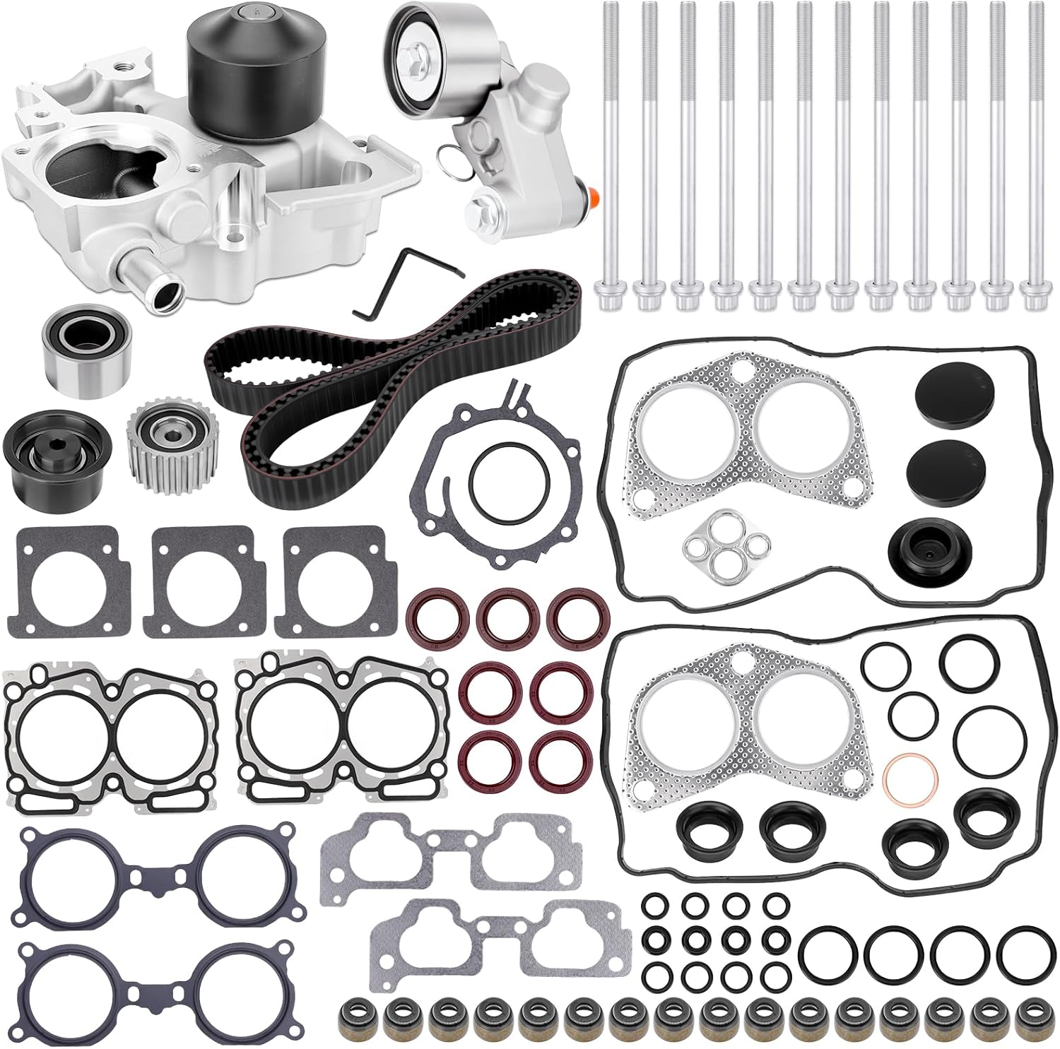 TCKWP304A Engine Timing Belt Kit with Water Pump & Head Gasket Set with Bolt Compatible with Subaru Outback 2.5L 06-09, Forester 07-10, Impreza 06-11, Legacy 10-11, Replace# HS26415PT-1 ES72212 TKF006