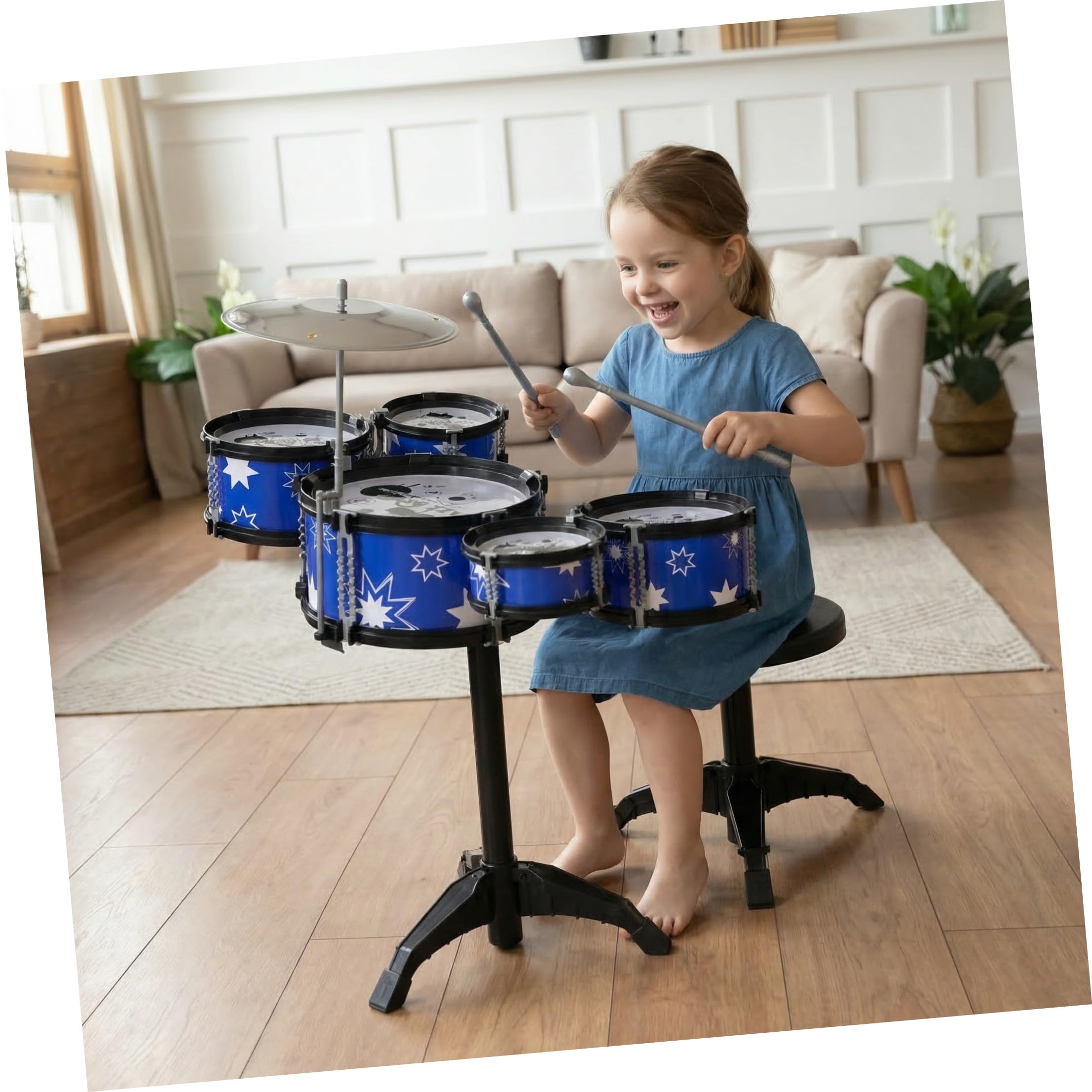 ifundom Batteria per Bambini 5-7 Anni Set da Gioco 21 Pollici Sgabello Strumento Musicale Educativi per Ragazzi Stimola Talento e Creatività