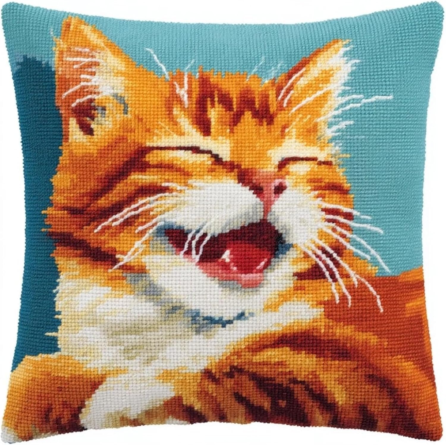 Nahuigood 11Ct Pre-Printed Embroidery Kit,Cute Kitten 45X45cm Diy Embroidery With Printed Pillow Pre-Printed Cross-Stitch Embroidery Cushion Cover