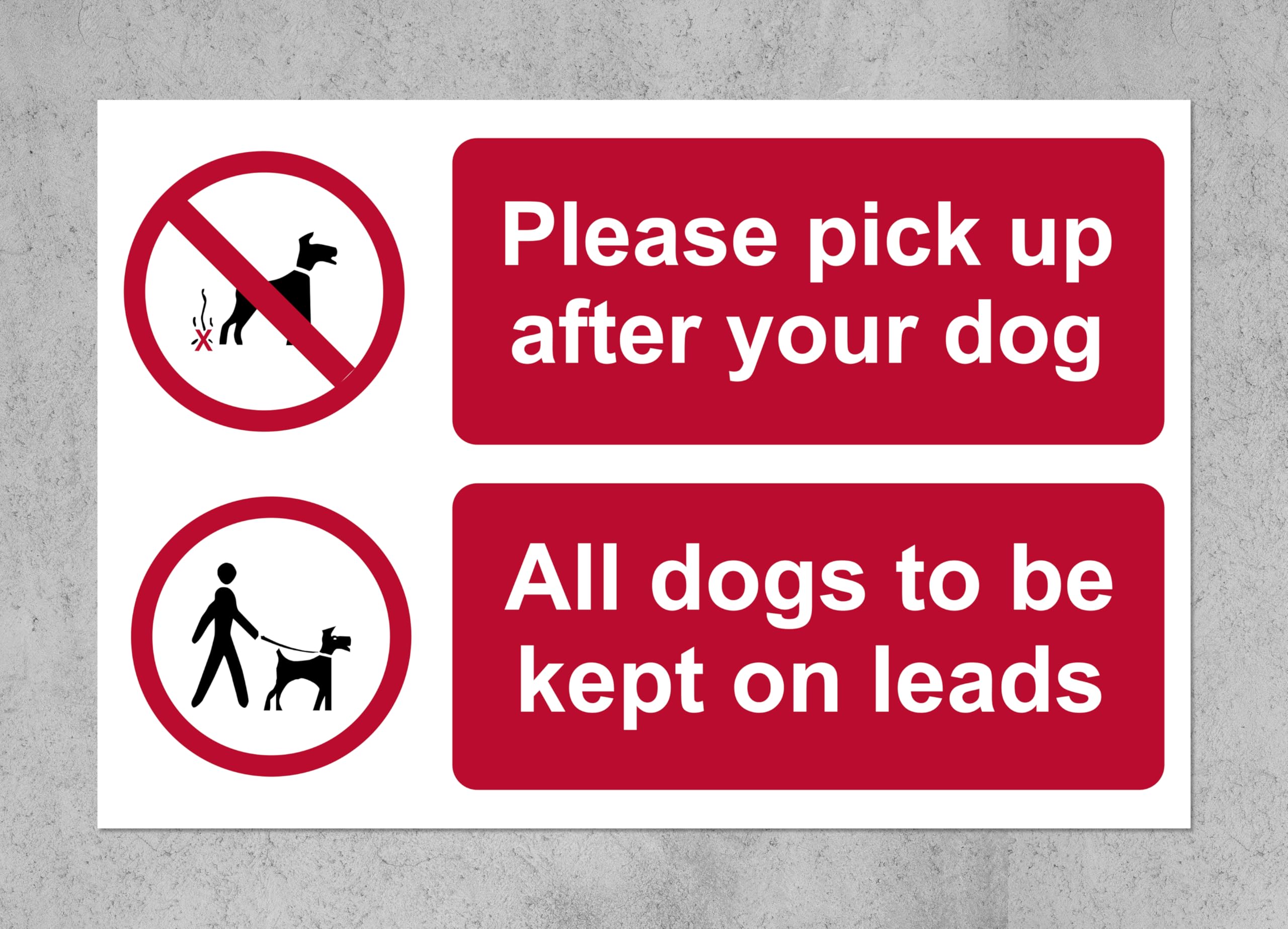 Please pick up after your dog. All dogs to be kept on leads sign - 1.2mm rigid plastic 200mm x 150mm Case (Pack of 10)