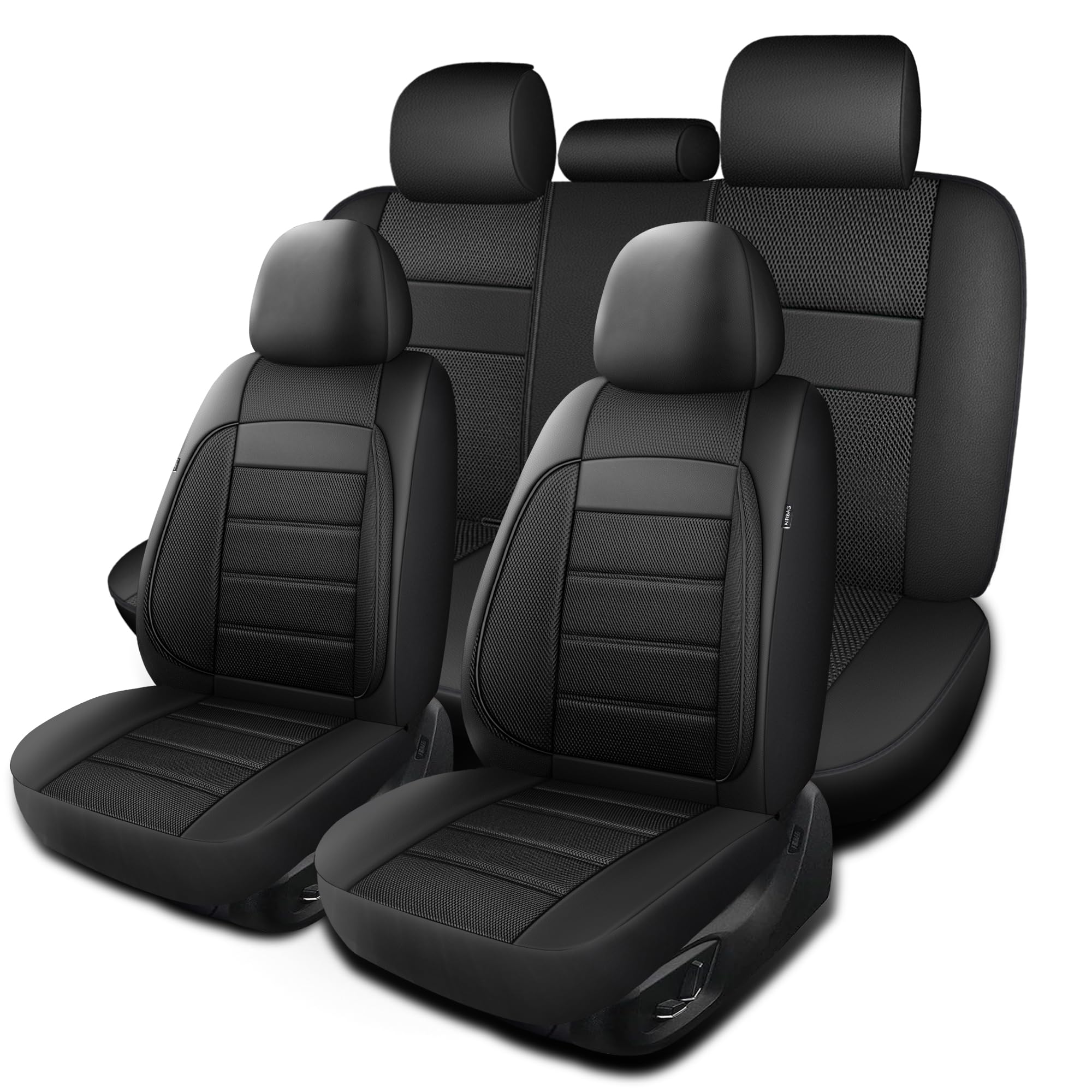 Photo 1 of ***MISSING BACK TOP***HChengkikz Front Car Seat Covers, Leather, 3D Foam Back Support (Black) | Air Mesh, Airbag Compatible, Universal Fit for Most Cars, Vans, Trucks, SUVs