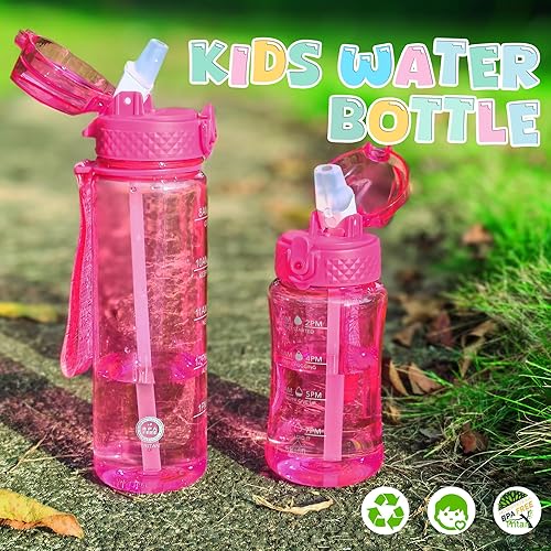 Miniatura 3 de OLDLEY Botella de agua para niños de 17 onzas para la escuela, motivacional con popote de silicona, Tritan a prueba de fugas, sin BPA, reutilizable