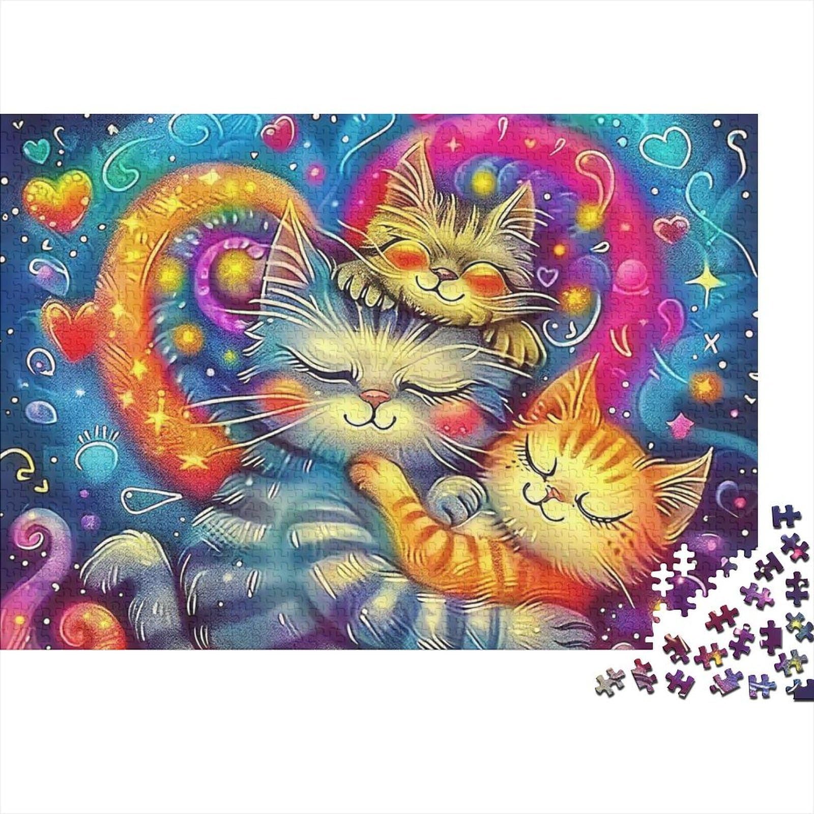 Cute Cats 1000 Piece Jigsaw Puzzle Paper for Adults Dreamy Colorful Scene Jigsaw Puzzle for Family Relaxation Focus Home Decor Gift 38x26cm/1000pcs — image 1