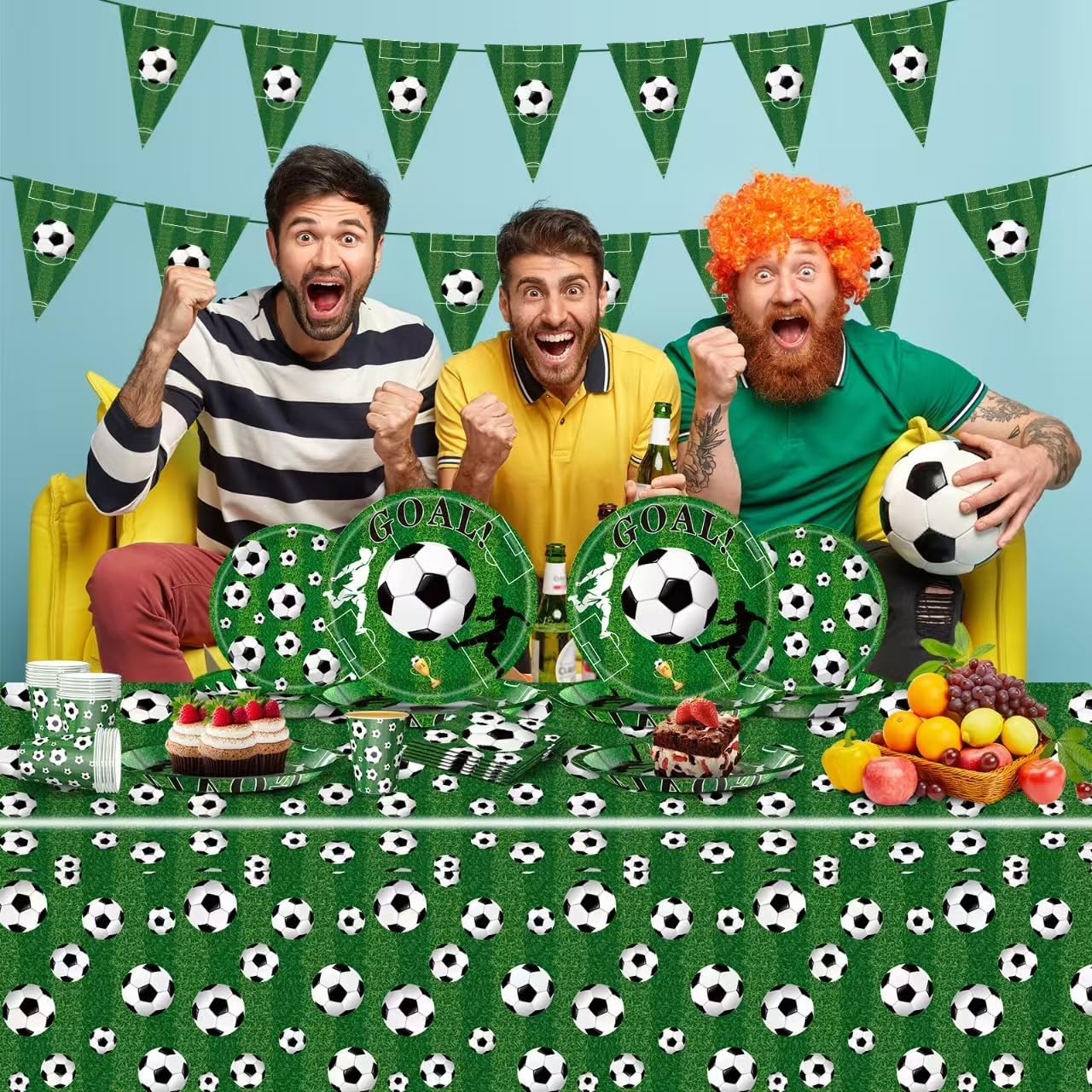 Soccer Birthday Party Decorations Includes Plates Napkins Banner Cups Tablecloth for Soccer Sports Theme Birthday Party Decorations, Serve 20 - Image 2