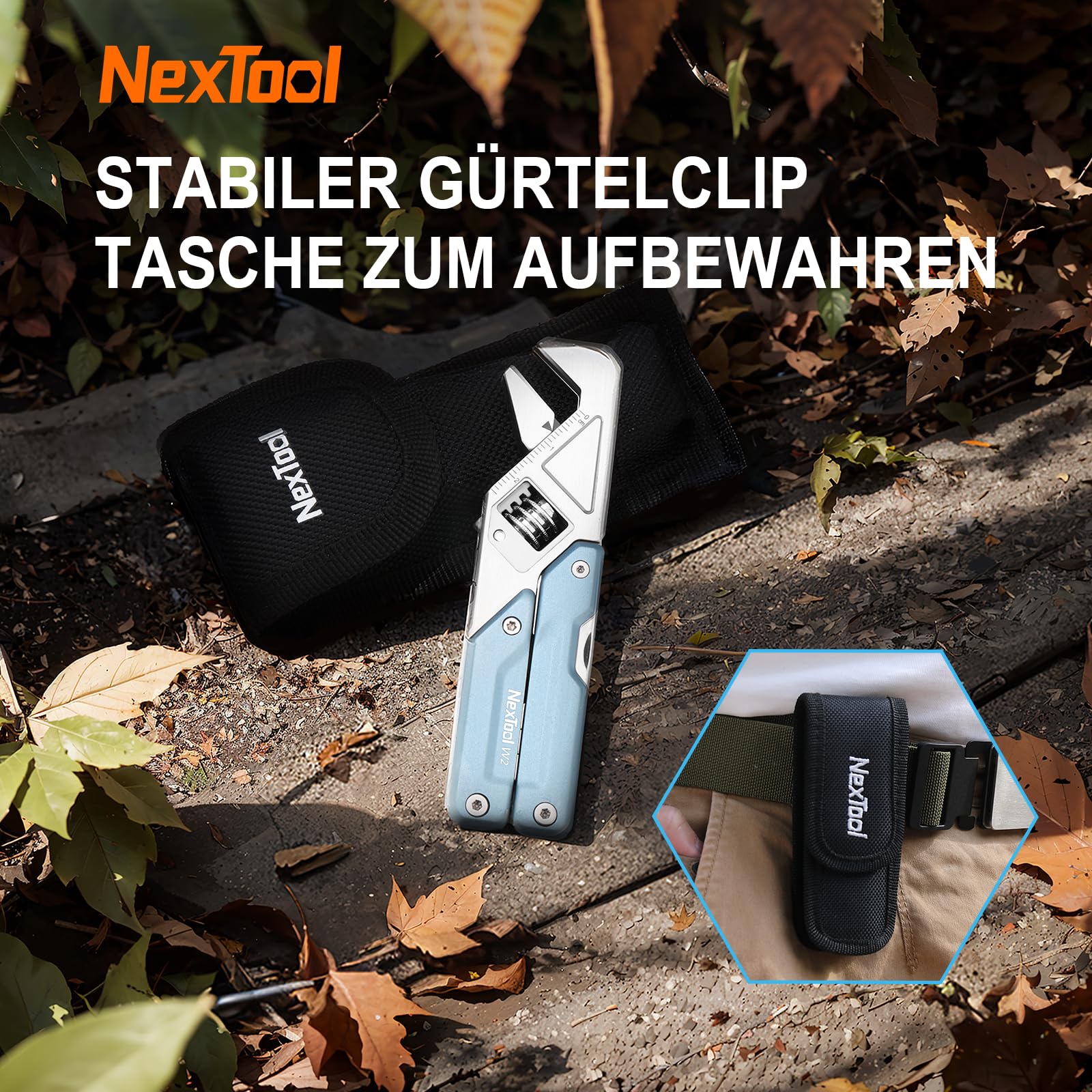 NexTool W2, narzędzie wielofunkcyjne 8 w 1 z kluczem nastawnym, szczypce wielofunkcyjne, nóż kieszonkowy, śrubokręt i pilnik, narzędzie wielofunkcyjne z zestawem bitów 9 w 1 i nylonową pochewką do