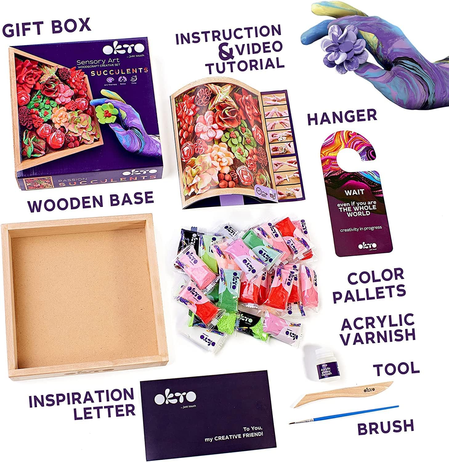 OKTO Art Kit Passion | Succulents Art Set 3D for Home Wall Decor | Craft Kits for Adults and Teen | Craft Box with Modeling Clay for Succulents Fun Stuff Hobbies Kits Succulent DIY Kits