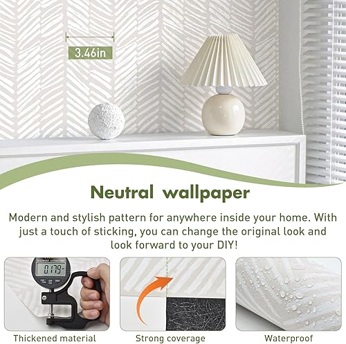 Miniatura 11 de MelunMer Papel tapiz moderno para despegar y pegar, papel de contacto bohemio para gabinetes, línea de papel de contacto a rayas, autoadhesivo