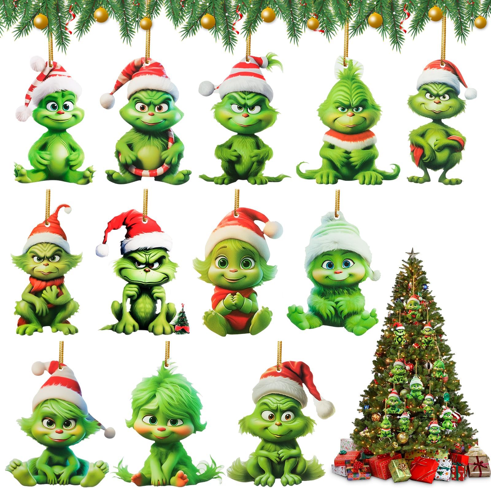 LUMOOM 7-teiliges Weihnachtsbaum Set Mit Pferde Anhängern | 2D Acryl Ornamente | Bunte Pferde Deko