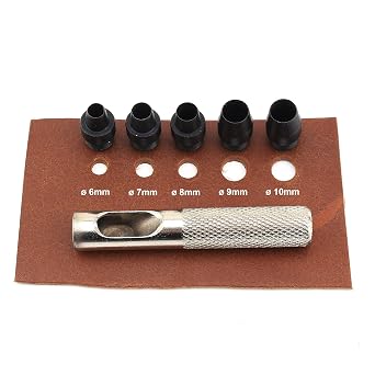 5 in 1 Hole Puncher 6 mm to 10 mm 5 Sizes Changeable Punches - Leather Craft Tool Round Hollow Hole Punch Cutter Tool