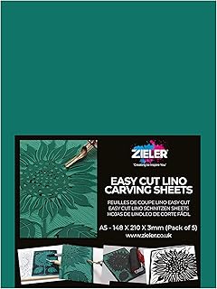 Lino Sheets - A5 Lino Printing Block Sheets - by Zieler® - Double-Sided, Easy-Carve Soft Lino Block 210x148x3mm Sheets. Ideal for School or Home - (Pack of 5)