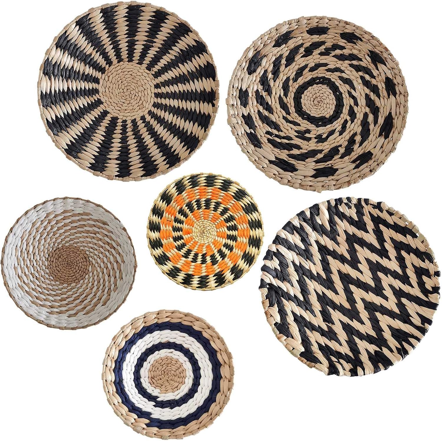 Wall Basket Decor, Set Of 6 Wall Hanging Baskets For Bohemian Decor Background Wall, Hand Round