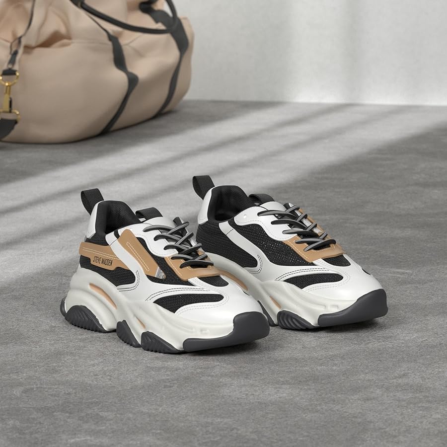 Amazon | Steve Madden Women's Possession Sneaker, Black/TAN