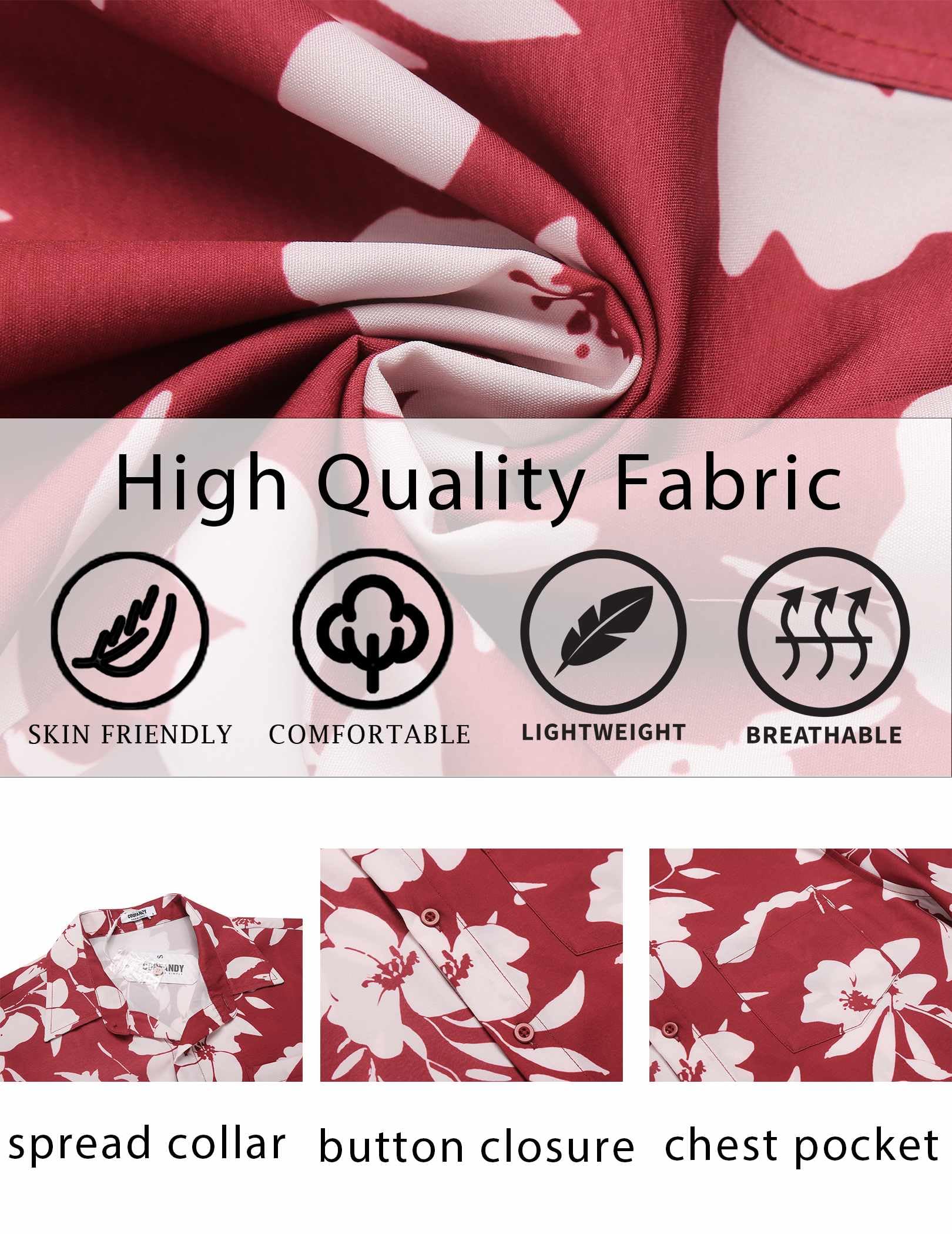 COOFANDY Chemise hawaïenne à manches courtes pour homme - Chemise d'été boutonnée pour vacances tropicales - Chemises Aloha avec poche
