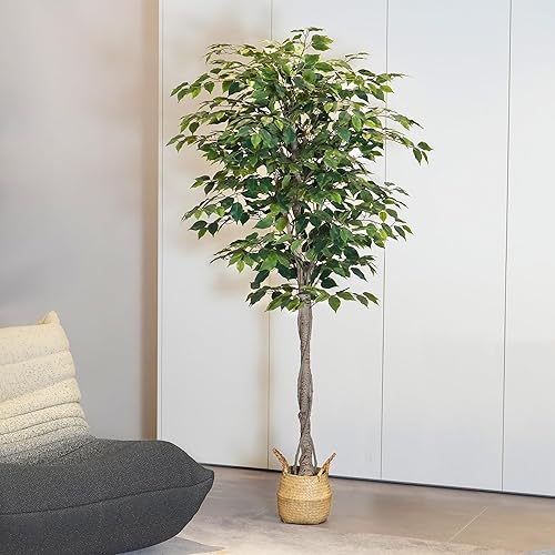 Miniatura 7 de Árbol de ficus artificial de 6 pies con maceta, planta de seda sintética para interiores y exteriores, para decoración del hogar, oficina, sala de