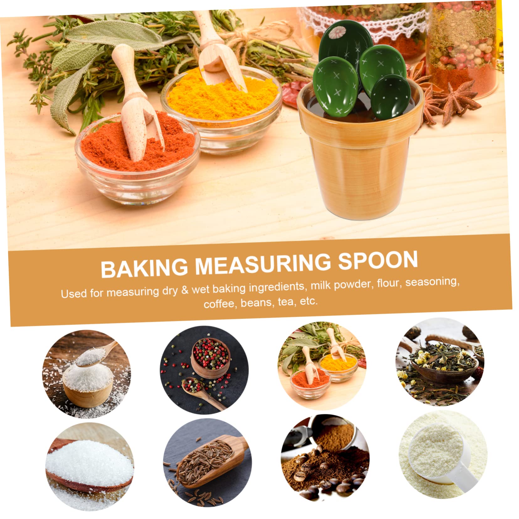 SHOWERORO Cucharas Medidoras Cerámica Cactus 5 Piezas Base Soporte Ergonómicas Para Ingredientes Secos y Líquidos Cocina Hogar Accesorio De Medición Creativo