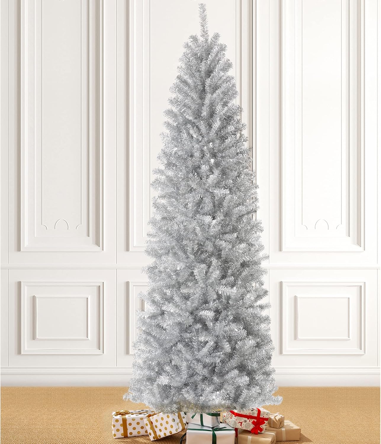 Glitzhome 7.5ft Silver Tinsel Artificial Christmas Tree, 7.5 Feet, Silver