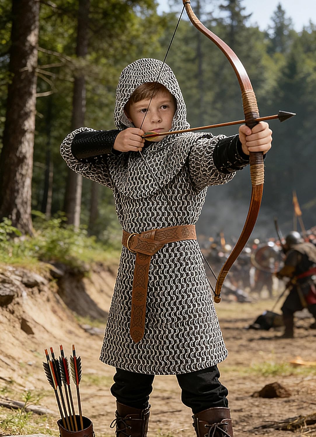 Kids Chainmail Knight Costume Set for Boys Medieval Armor Outfit for Halloween Cosplay LARP 4-12 Years - Image 3