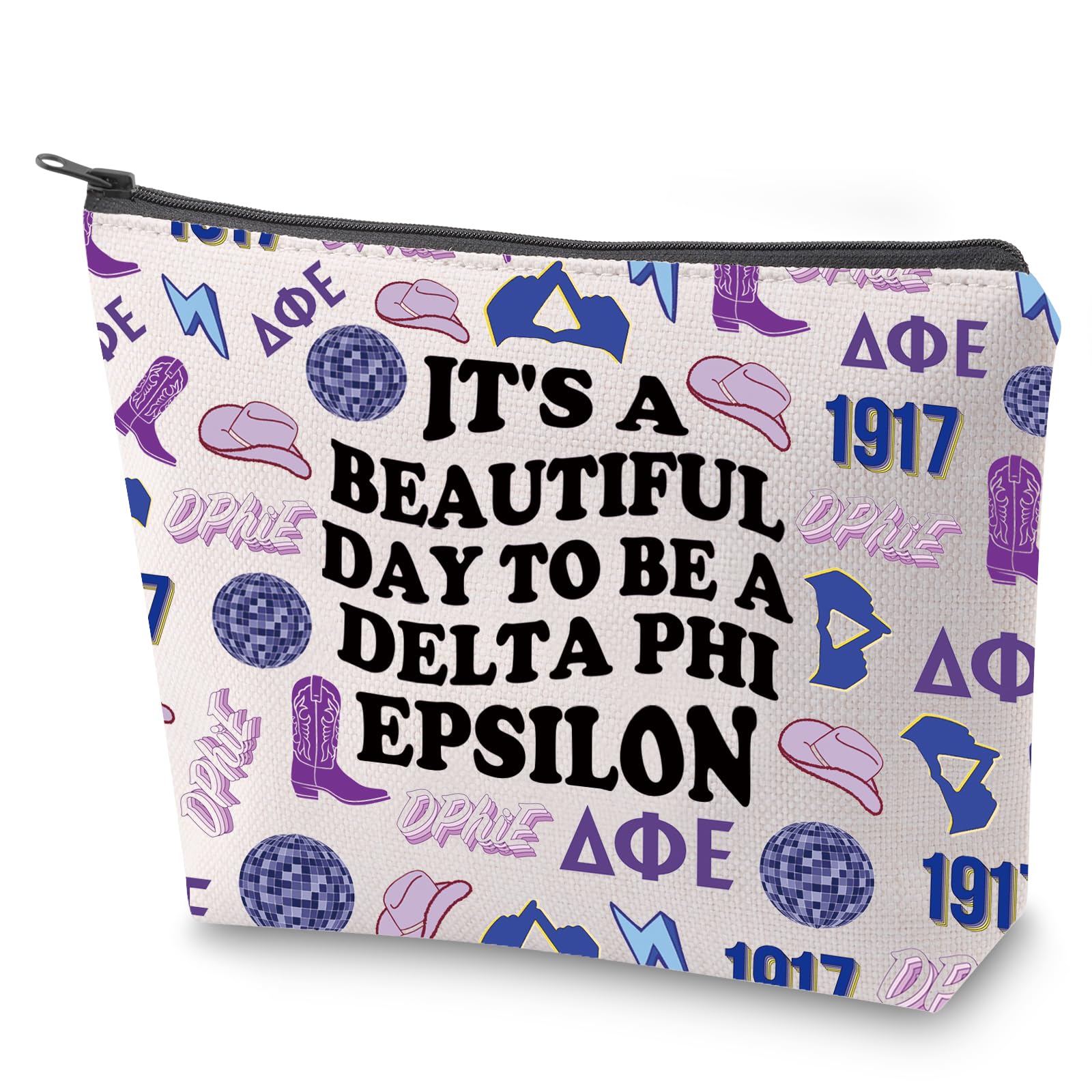 ZJXHPODelta Phi Epsilon Cosmetic Bag Sorority Gift Greek Life Survival Kit It’s A Beautiful Day To Be A Delta Phi Epsilon Makeup Bag (Delta Phi E 1917)