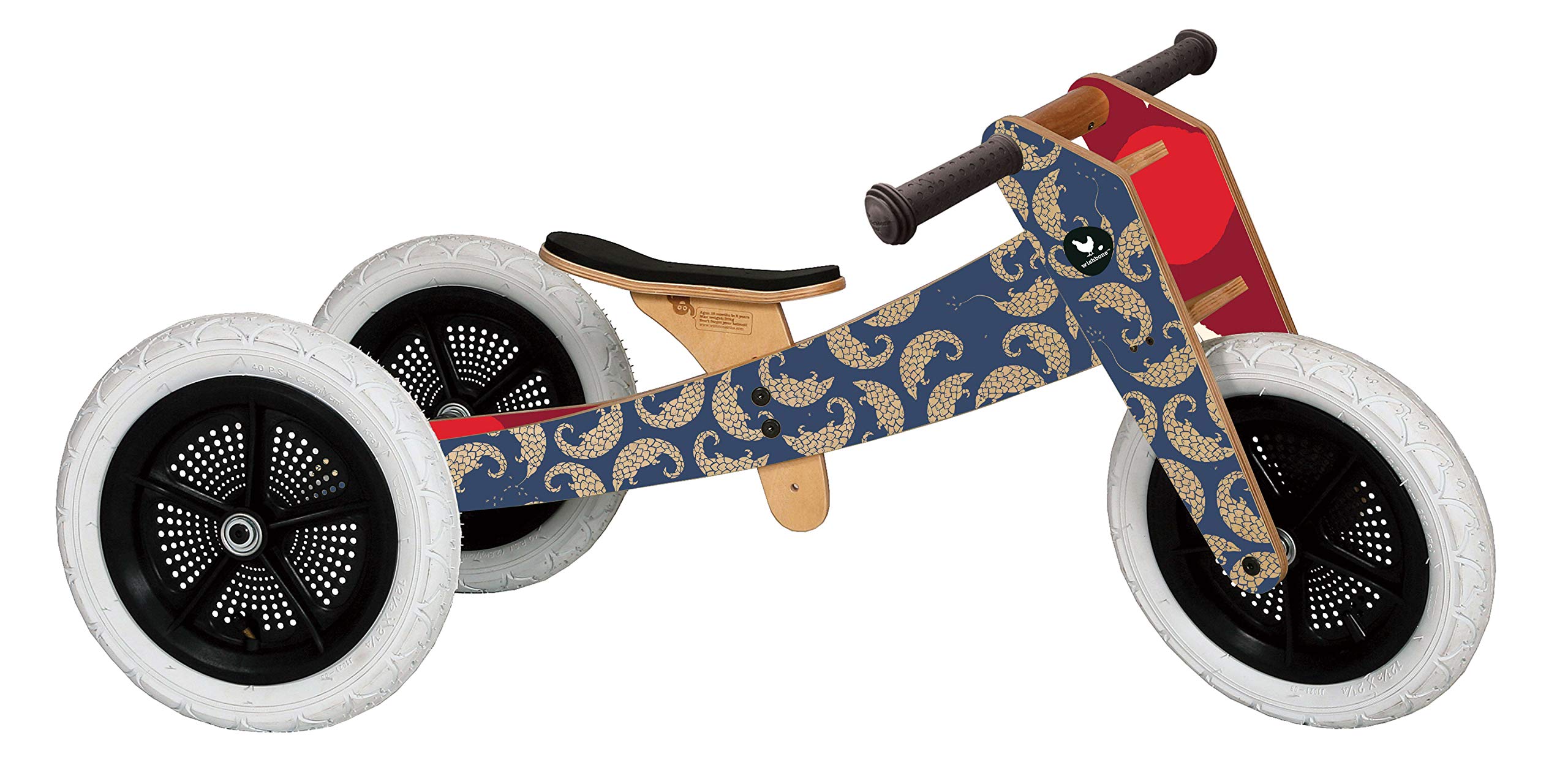 Wishbone Bike 3in1 Designer Wooden Balance Bike and Walker, Ages 1 to 5 Years (Pangolin 3in1)