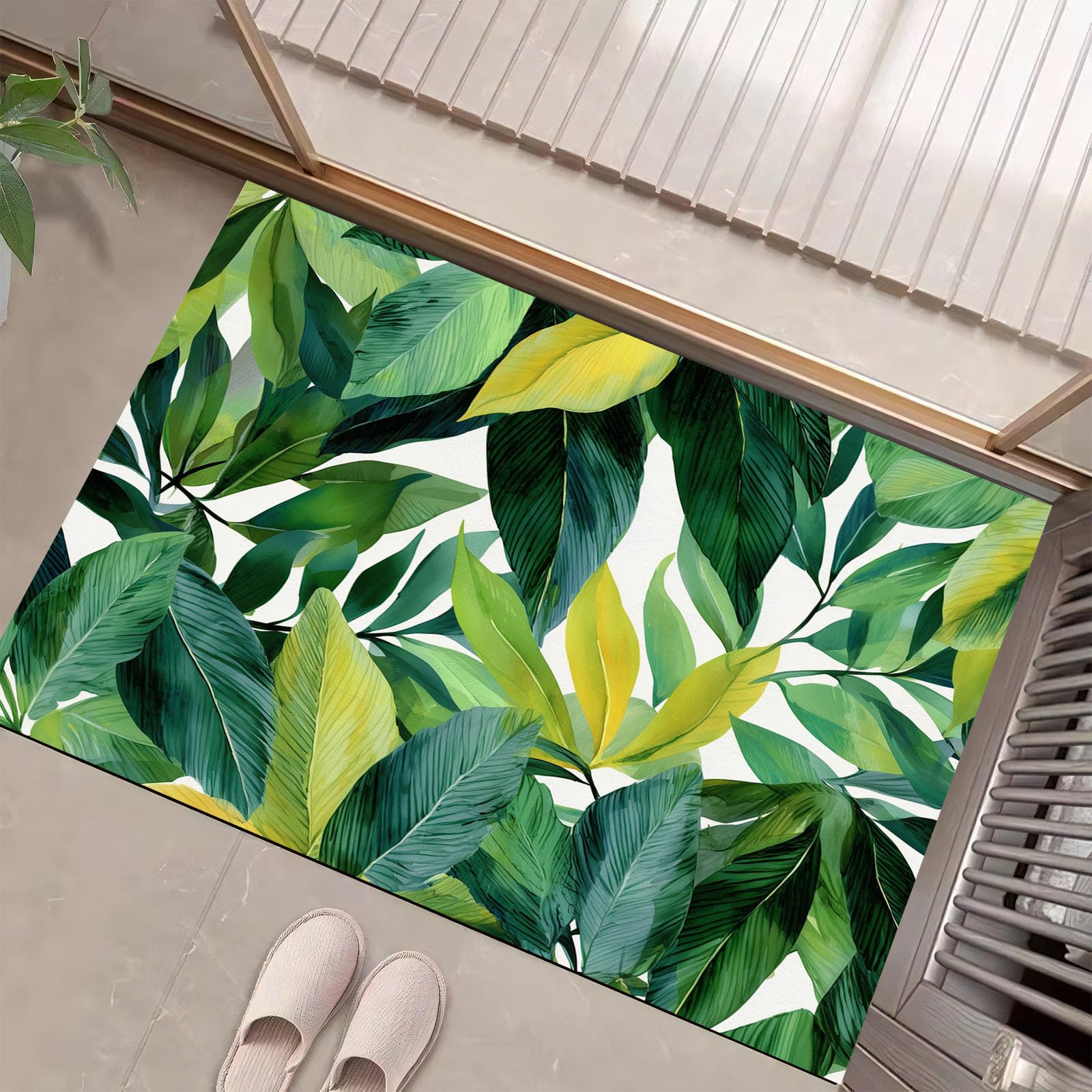 Descente de lit plantes aquarelles 80x120cm tapis a poil ras de decoration