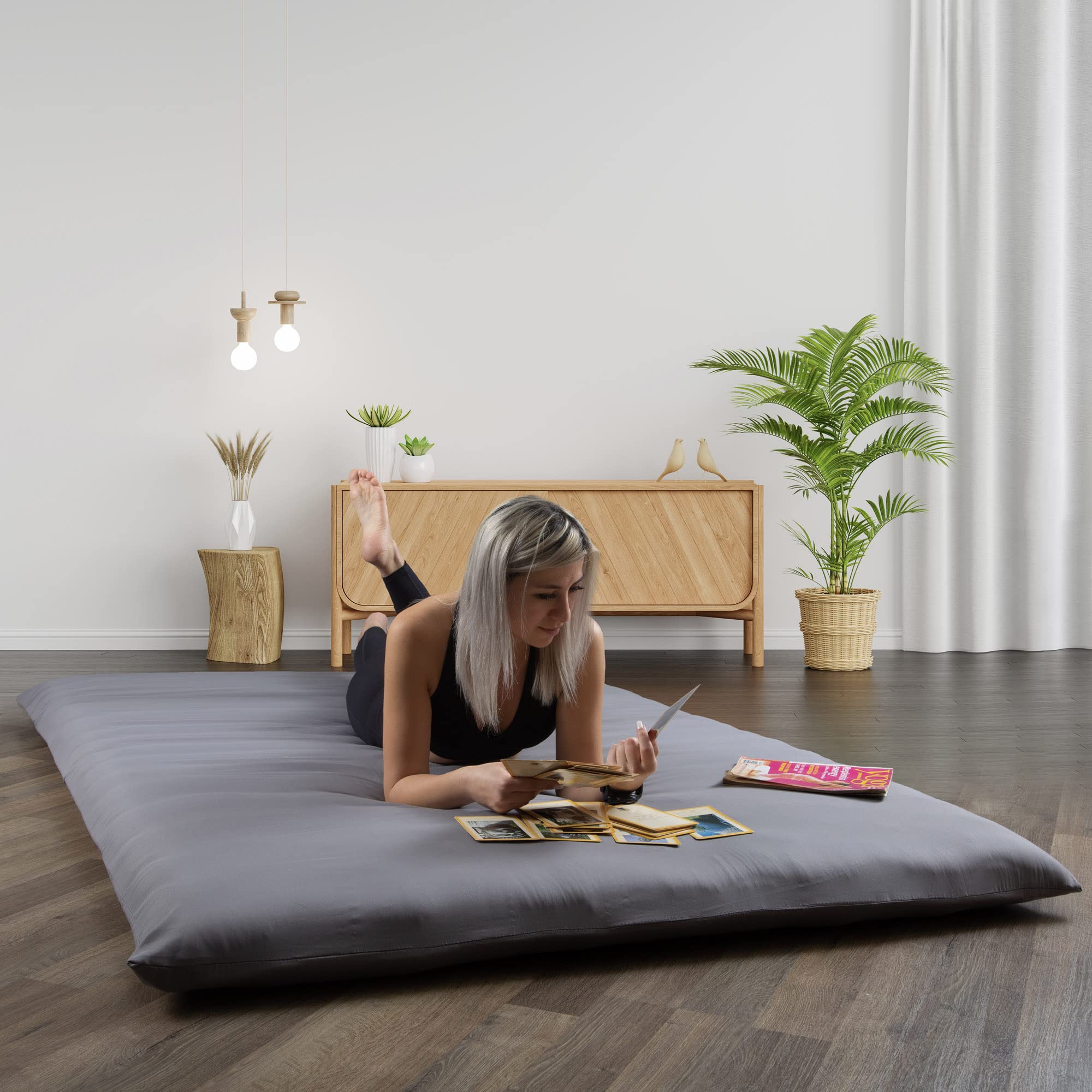 BEDIA Futon Mattress, Japanese Floor Bed, Portable, Roll up, Extra Thick and Comfortable, Queen