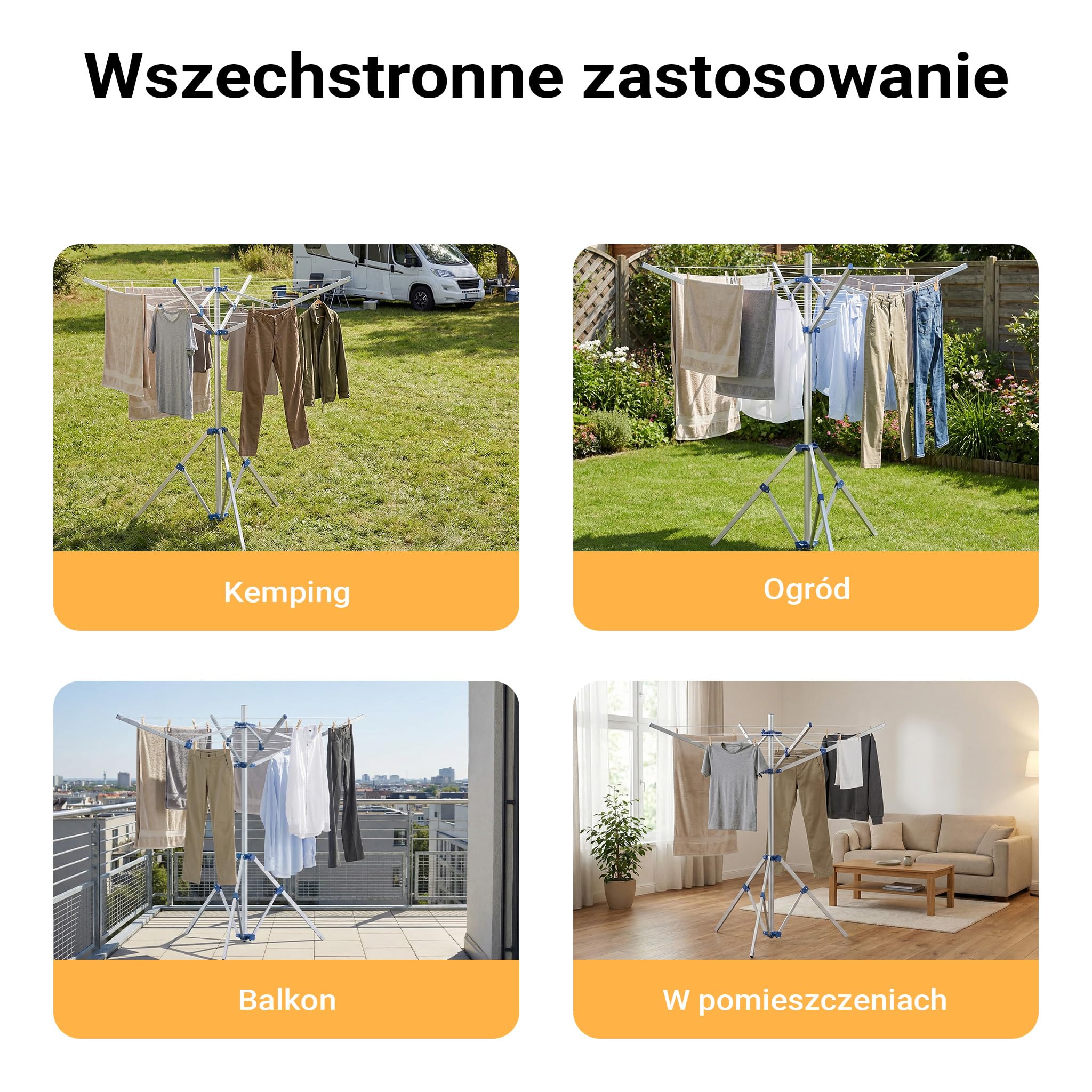 ‌Przenośna suszarka ogrodowa 16m z 4 ramionami suszarka na pranie z aluminium 155cm wysokości pająk