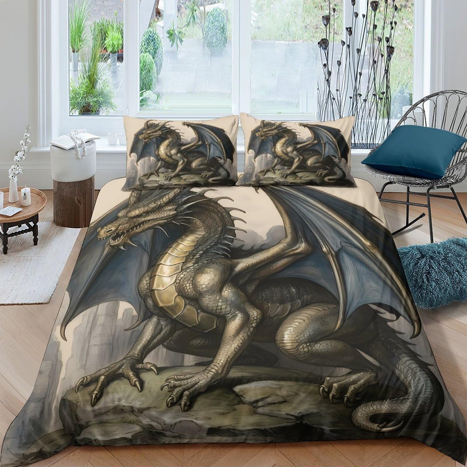 Ctjqhvkz Style-9 3D Printed Dark Dragon Fitted Sheet Microfiber Soft Anti-Slip Gothic Dragon Mattress Cover Bedroom Decor Single（135X200cm）