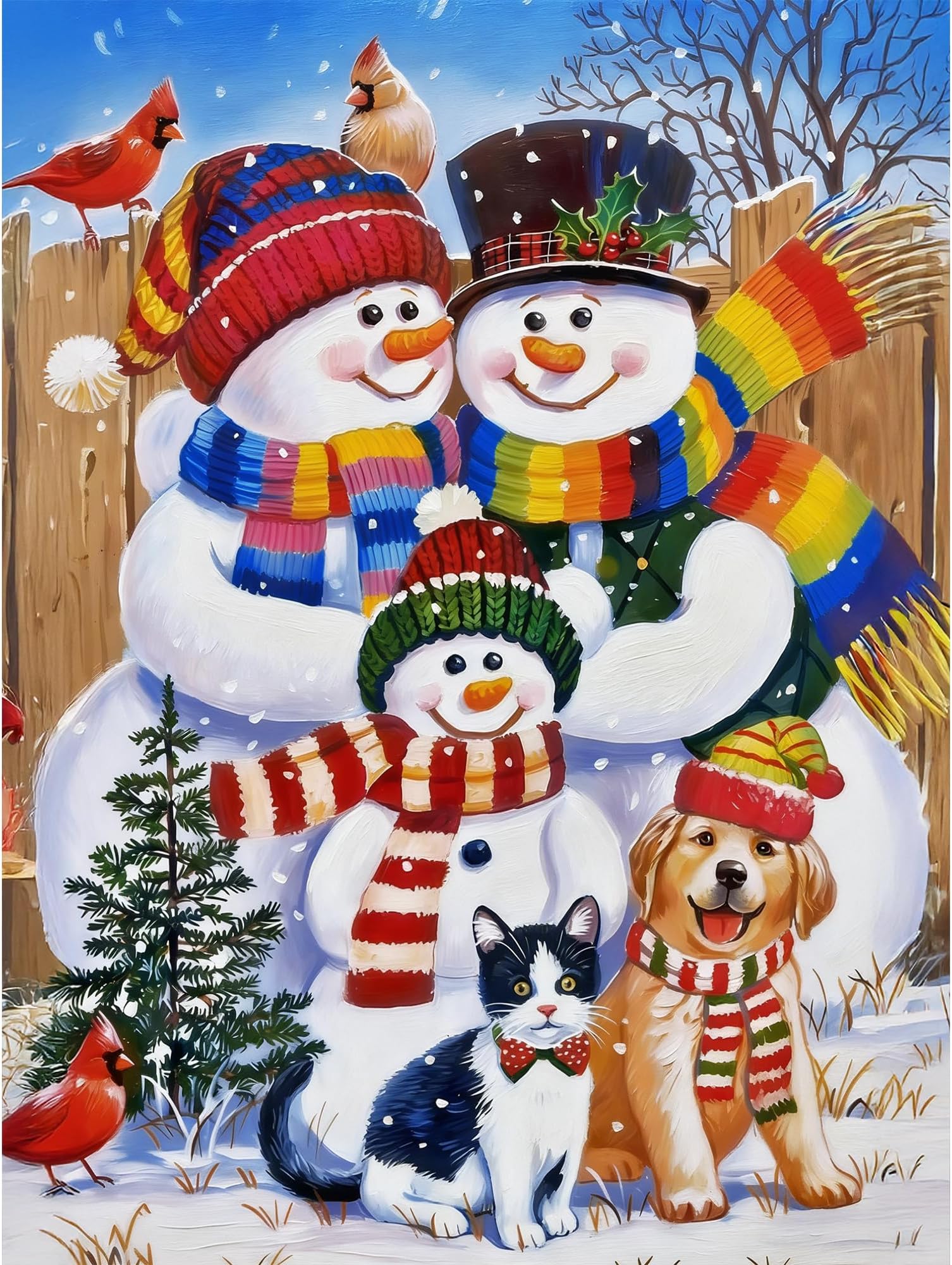 ARVINKEY DIY 5D Diamond Painting Kit, Full Drill Paint by Numbers Embroidery Cross Stitch Arts Craft Canvas, Snowman Family Rhinestone Crystal Drawing Gift for Christmas, 16"X12"