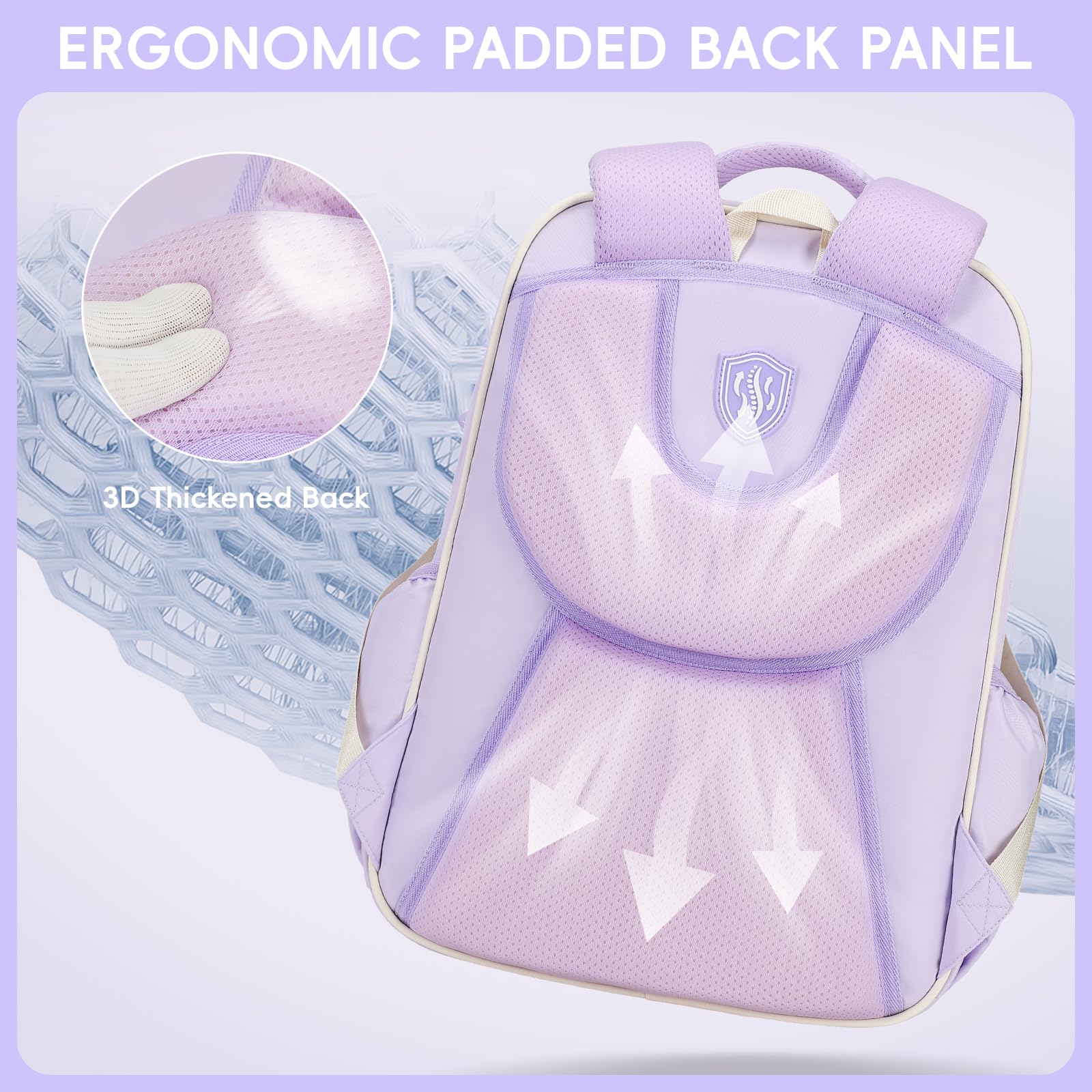 Tanou Schultasche Mädchen Rucksack Kinder Ergonomic, 20 Liter, Lila | Schulrucksack Kinderrucksack der 1. bis 5. Klasse, Lässiger Ranzen Teenager für die Schule Reisen