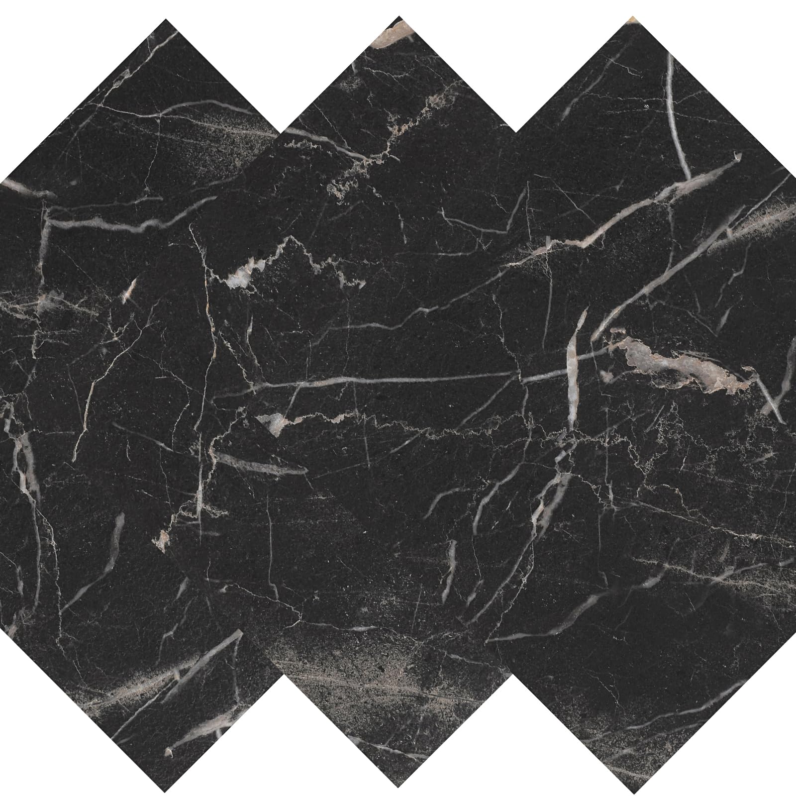 Carreaux de sol autoadhésifs marbre noir pour masquer un vieux carrelage